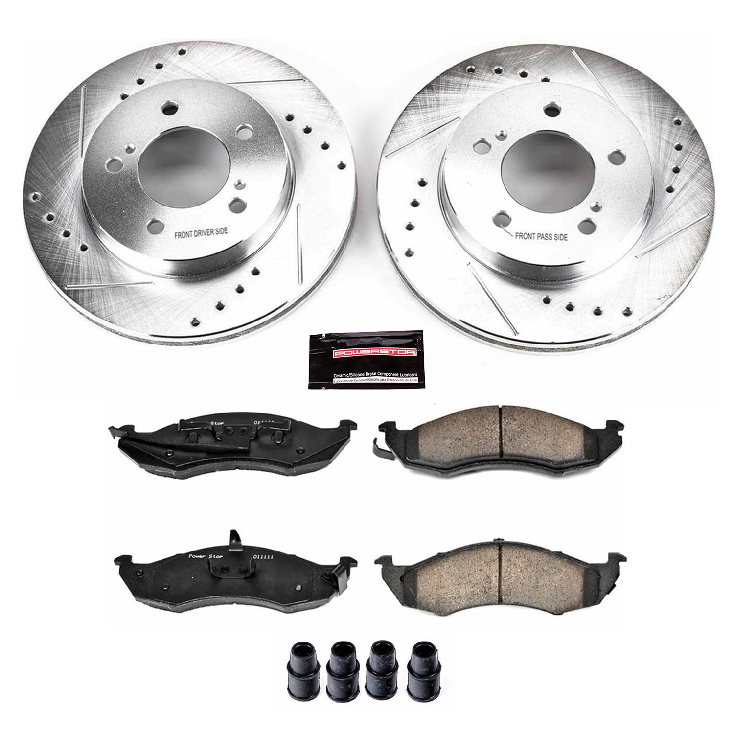 Power Stop K1823 Z23 Carbon Fiber Brake Pads with Drilled & Slotted Brake Rotors Kit For Mercury Villager 1993-2002, Nissan Quest 1993-2002 [Model Specific]