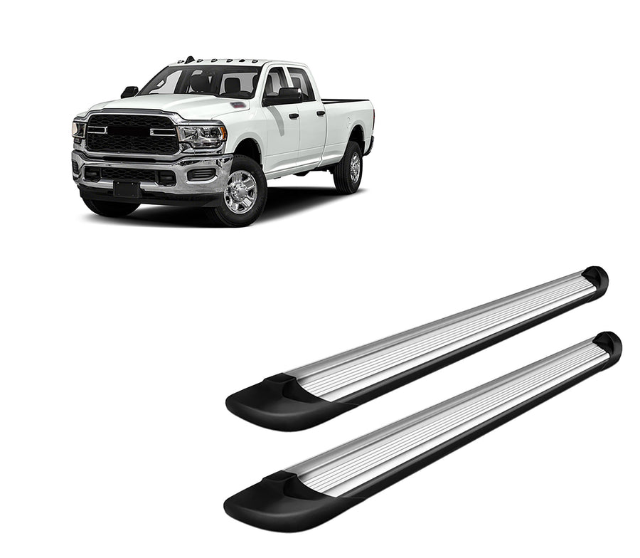 Transporter Running Boards Black Horse Silver Compatible with 10 Dodge Ram 2500/3500|2011-2024 Ram 3500 Mega Cab(Excl. Chassis Cab Diesel Models)-TR-R191S