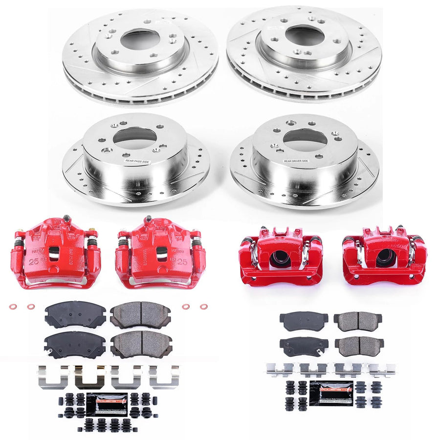 Power Stop Z23 KC4442 Evolution Sport Front and Rear Caliper Brake Kit-Drilled/Slotted Rotors, Carbon Ceramic Brake Pads, Calipers For Hyundai Elantra 2007-2010 [Model Specific]