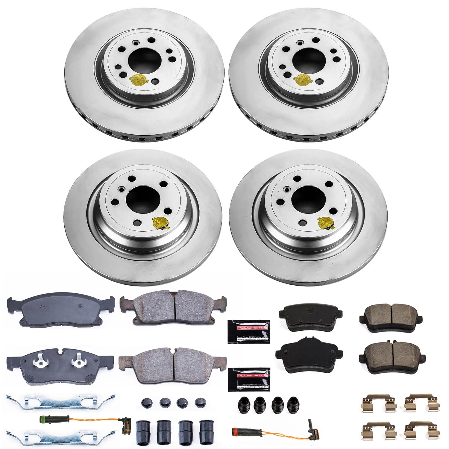 Power Stop CRK7441 Brake Rotor Coated and Ceramic Brake Pads- Front & Rear For Mercedes-Benz GLE300d, Mercedes-Benz GLE350, Mercedes-Benz ML, Mercedes-Benz ML350 [Model Specific]