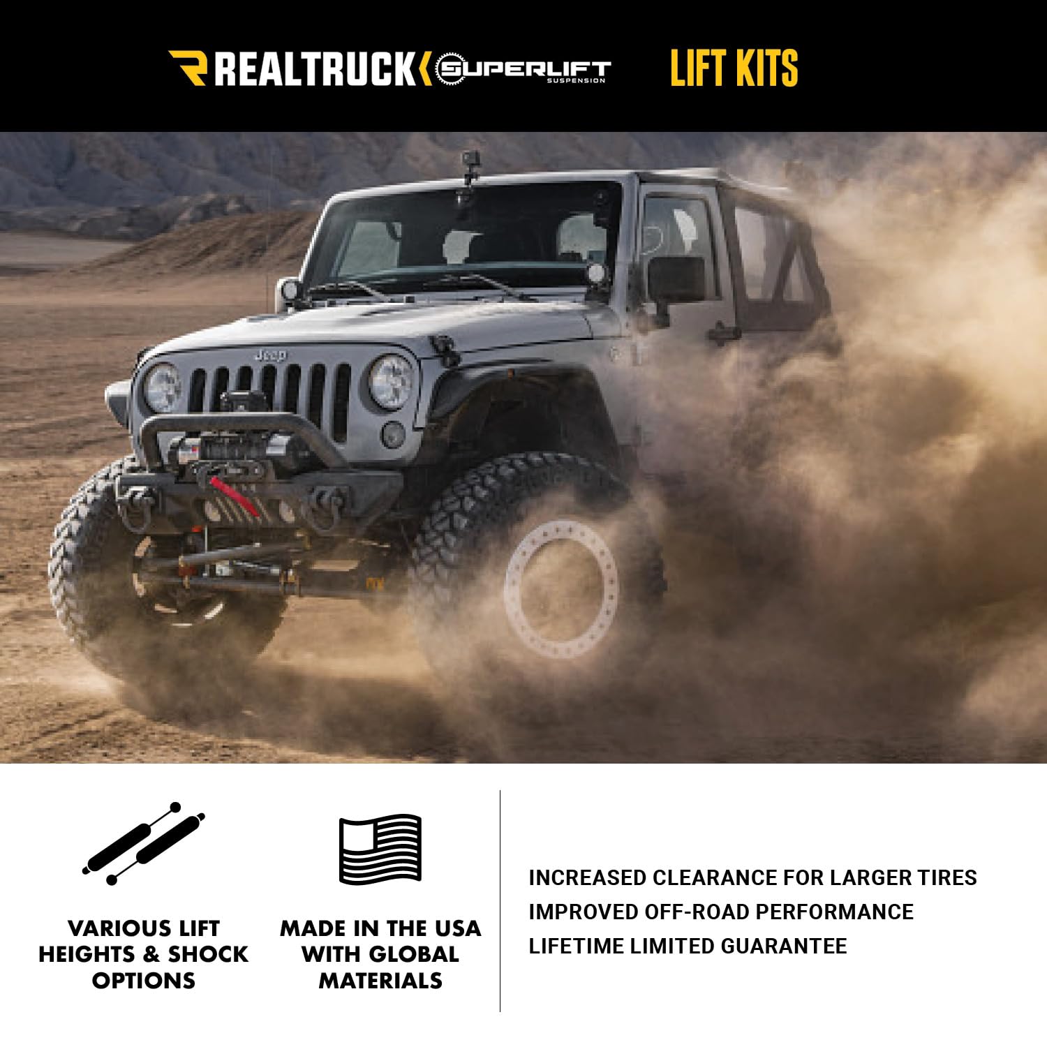 SUPERLIFT SUSPENSION RealTruck 4" Lift Kit for Jeep Wrangler JK | Complete Lift Kit with Front & Rear Fox 2.0 Series Shocks and Control Arms | K996F | Fits 2007-2018 Jeep Wrangler JK 2 Door