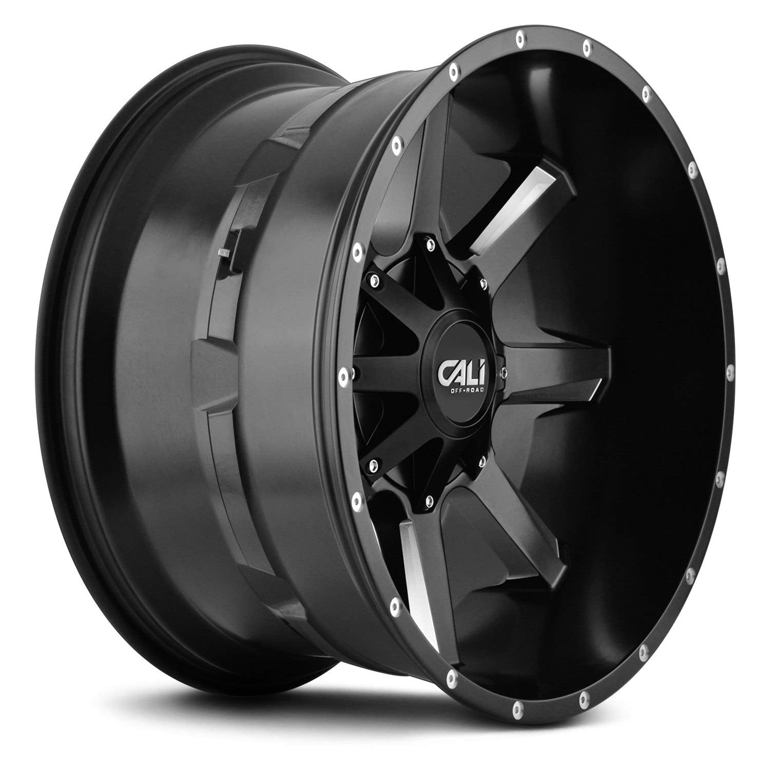 9100-22237M-47 CALI OFF-ROAD Busted 9100 Satin Black/Milled Spokes 22X12 6-135/6-139.7 -47mm 106mm