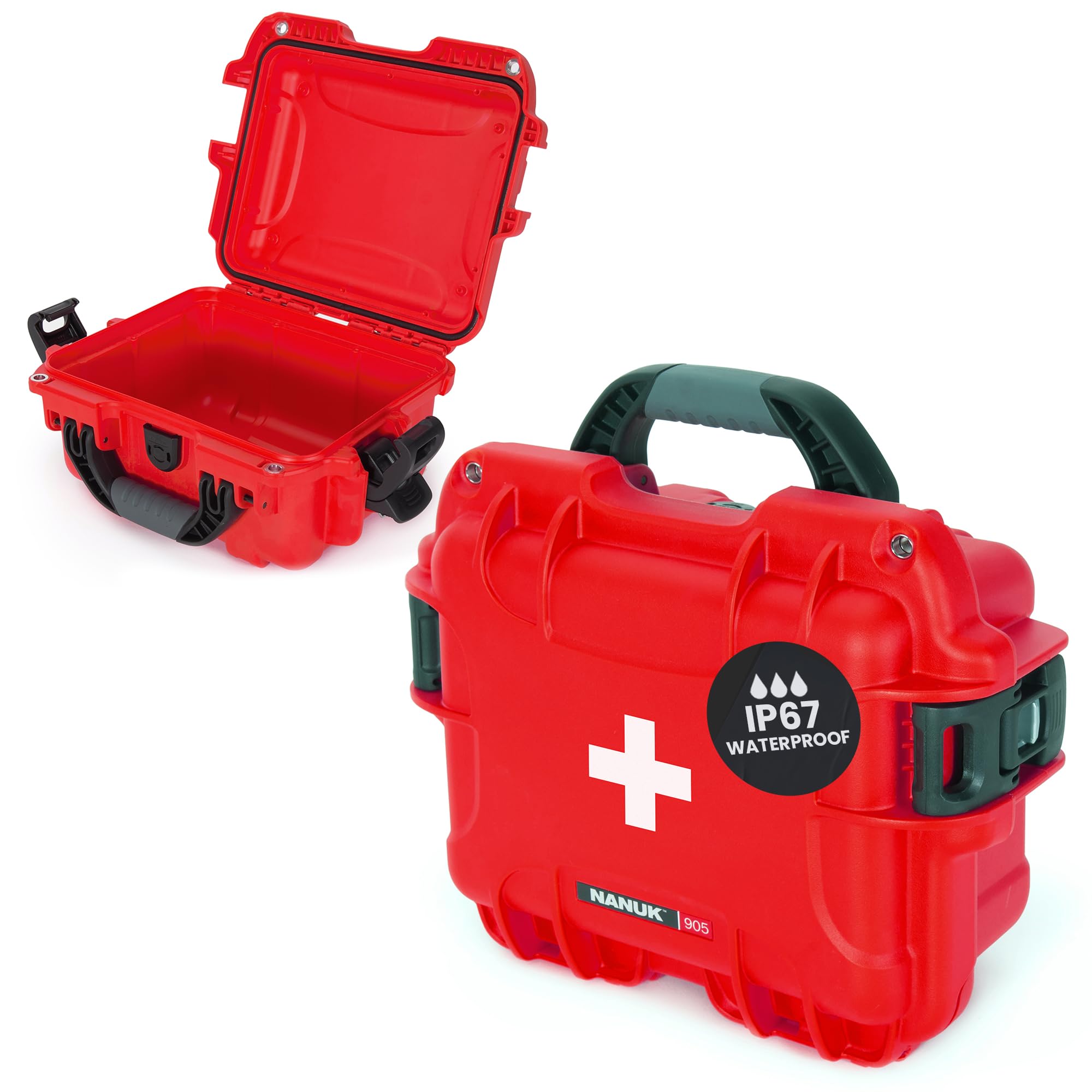 Waterproof NANUK 905 First Aid Case Empty – Durable, Medical First Aid Organizer Case, IP67-Rated, Dustproof, Impact-Resistant, and Floats (9.4" x 7.4" x 5.5") – Red