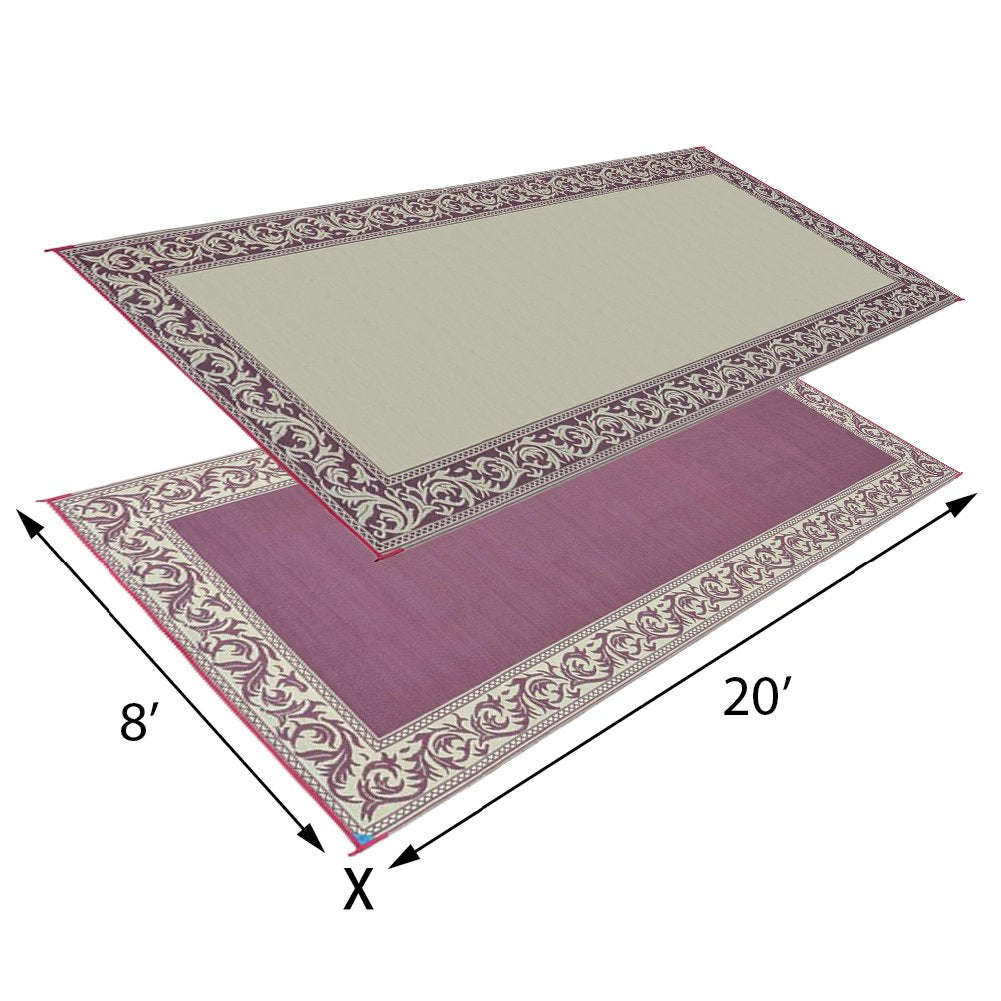 Ming's Mark RC5 Stylish Camping Reversible Classical Patio Mat - 8' x 20', Burgundy/Beige Stylish Camping