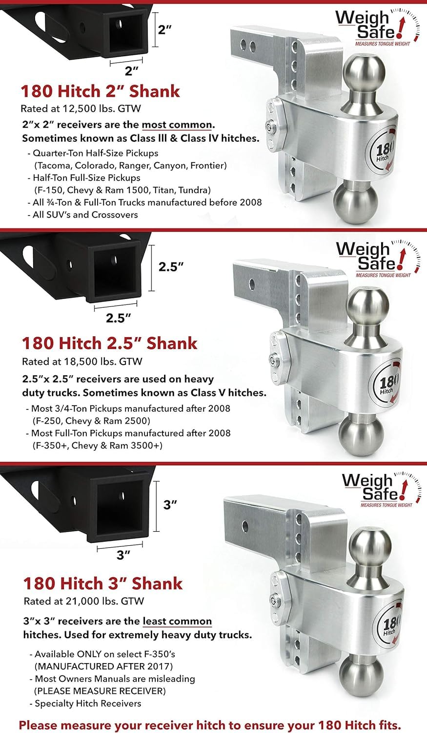 Weigh Safe Adjustable Hitch Trailer Ball Mount, 10" Adjustable Drop Hitch for 3" Receiver w/ 2 pc Keyed Alike Lock Set, Heavy Duty Aluminum Trailer Tow Hitch w/ Stainless Steel Tow Balls, 21,000 GTW