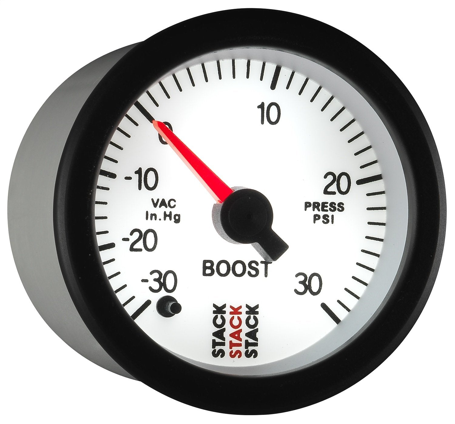 Autometer 52mm Stack -30INHG to +30 PSI (Incl T-Fitting) Pro Stepper Motor Boost Press Gauge - White