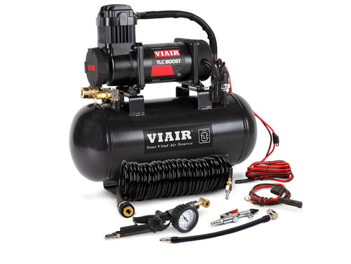 VIAIR Air Compressor TLC BOOST Source Kit – 120 PSI Stationary Tire Inflator with 1.5 Gallon Tank, Presta Valve Chuck, Inflation Tips & 30ft Coil Hose – For Air Tools, DIY Projects & Mobile Shops