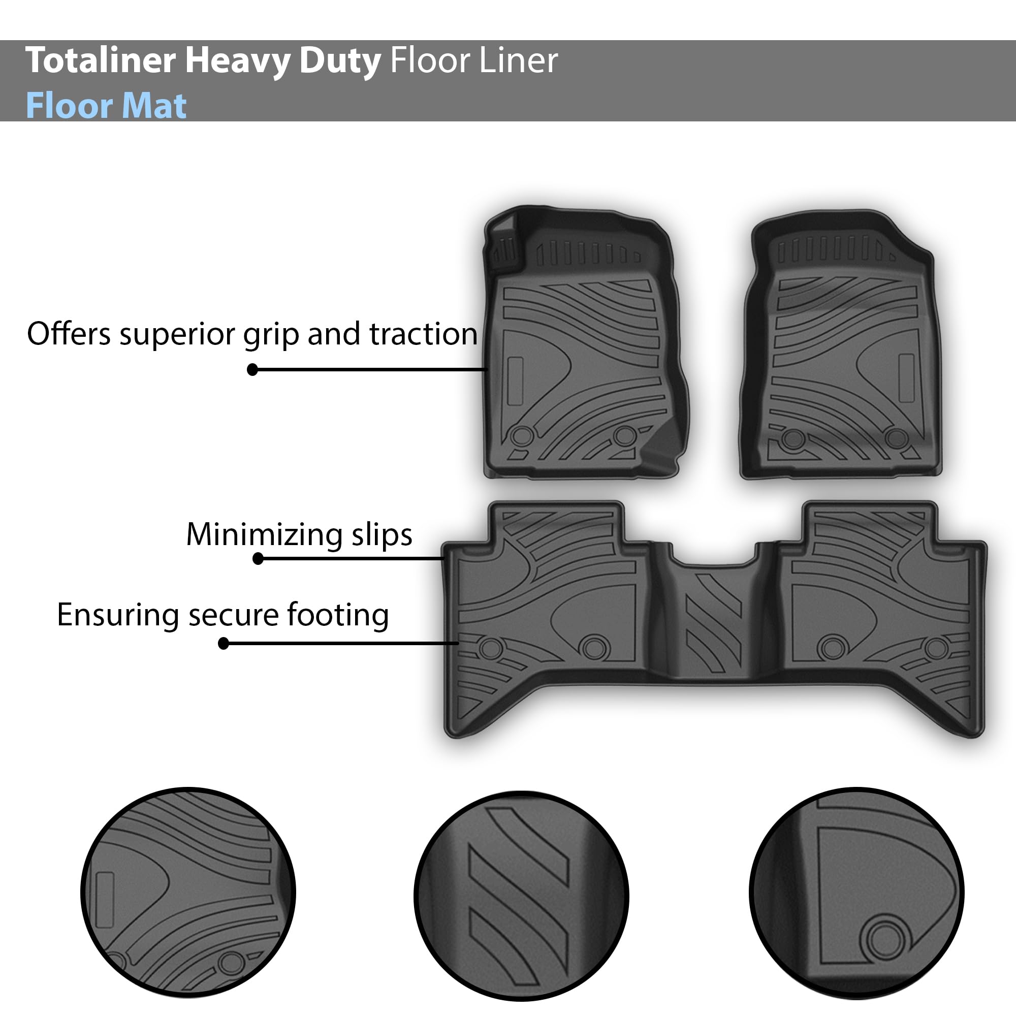 TOTALINER Black Horse Heavy Duty Floor Mat Anti-Skid Black 1.37'' Thickness Compatible with 2015-2019 Chevrolet Colorado Crew Cab-FMCCO15