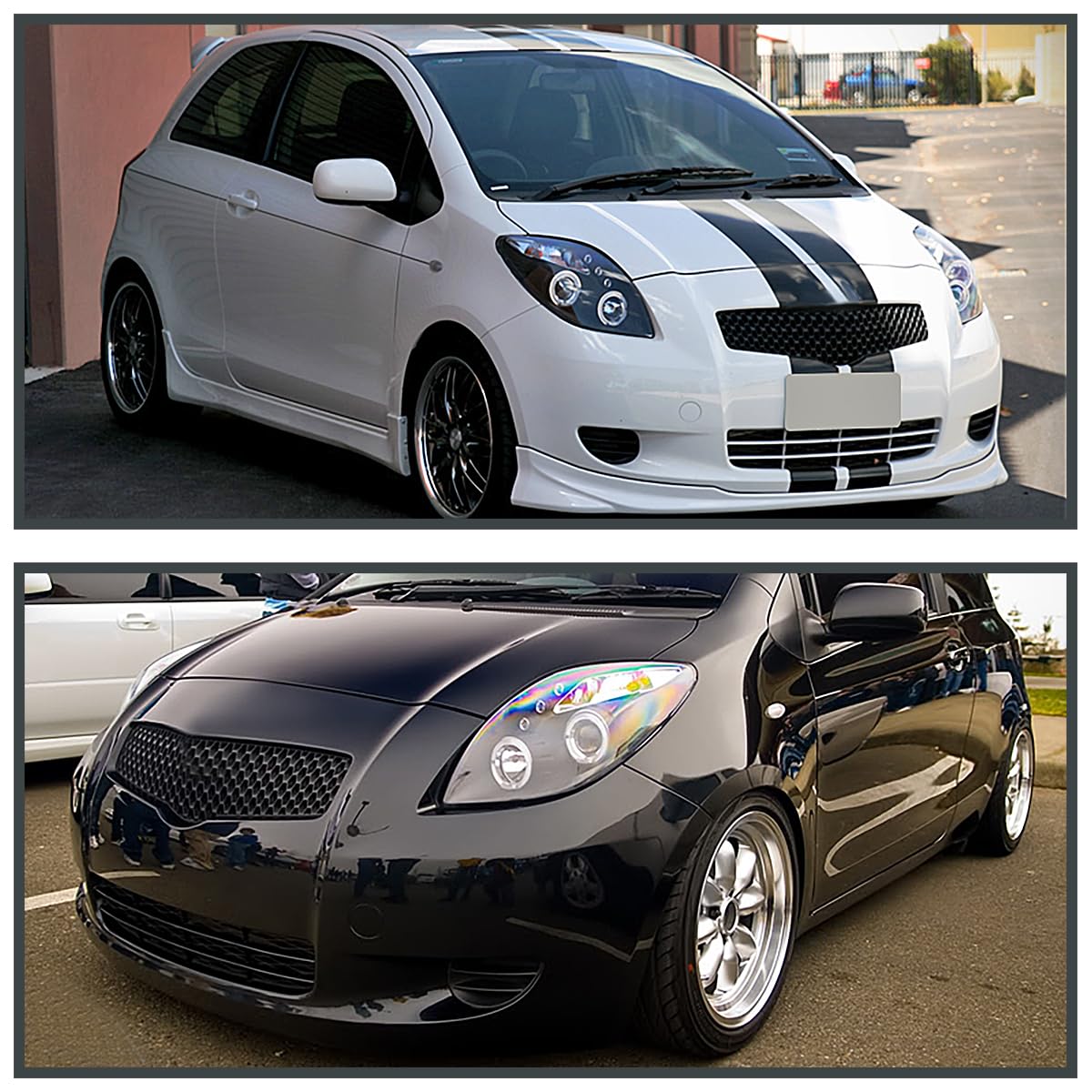 Halo Projector LED Lamps Black SPEC-D TUNING Headlights Compatible with 2006-2008 Toyota Yaris Hatchback, Left + Right Pair Headlamps Assembly