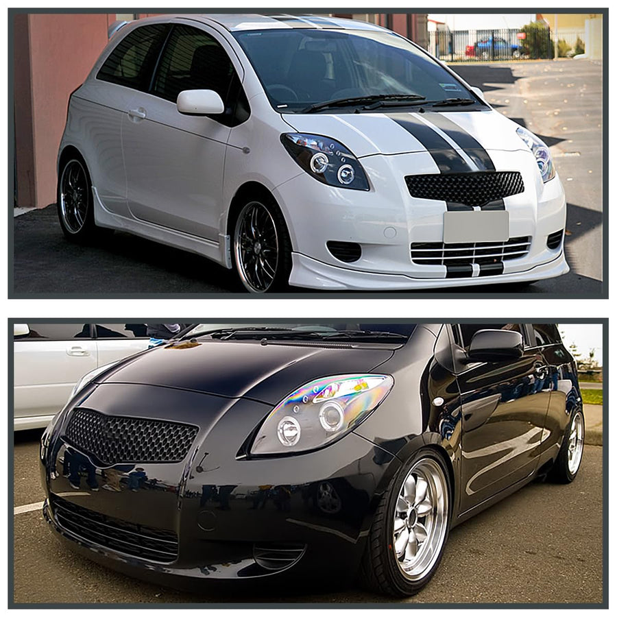 Halo Projector LED Lamps Black SPEC-D TUNING Headlights Compatible with 2006-2008 Toyota Yaris Hatchback, Left + Right Pair Headlamps Assembly