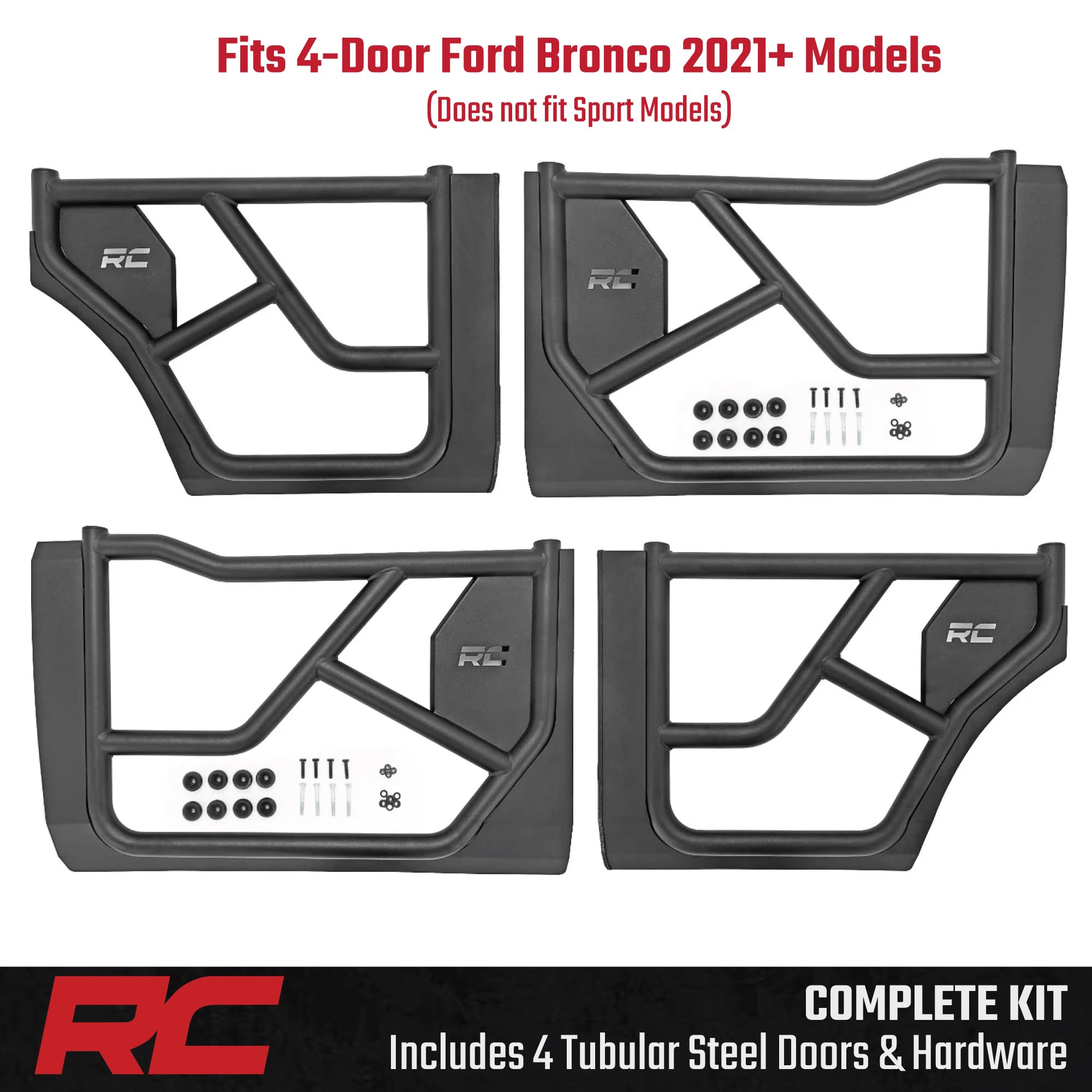 Steel Tube Doors Rough Country for Ford Bronco 4-Door (2021-2025) - Aggressive Open-Air Look, Easy Bolt-On Install, Enhanced Visibility & Safety