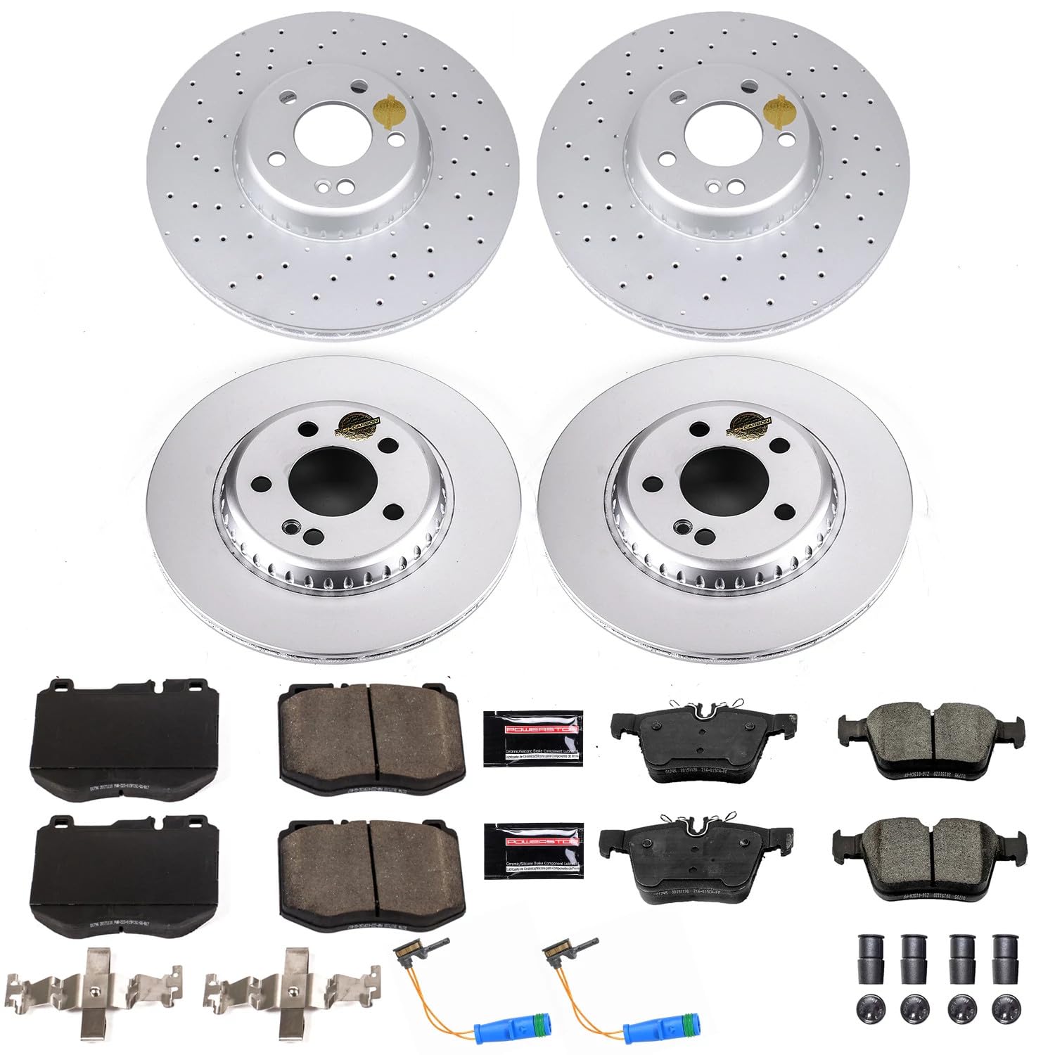 Power Stop CRK8050 Brake Kit Front & Rear Geomet® Coated and 1 Front & 1 Rear Sensor Wires