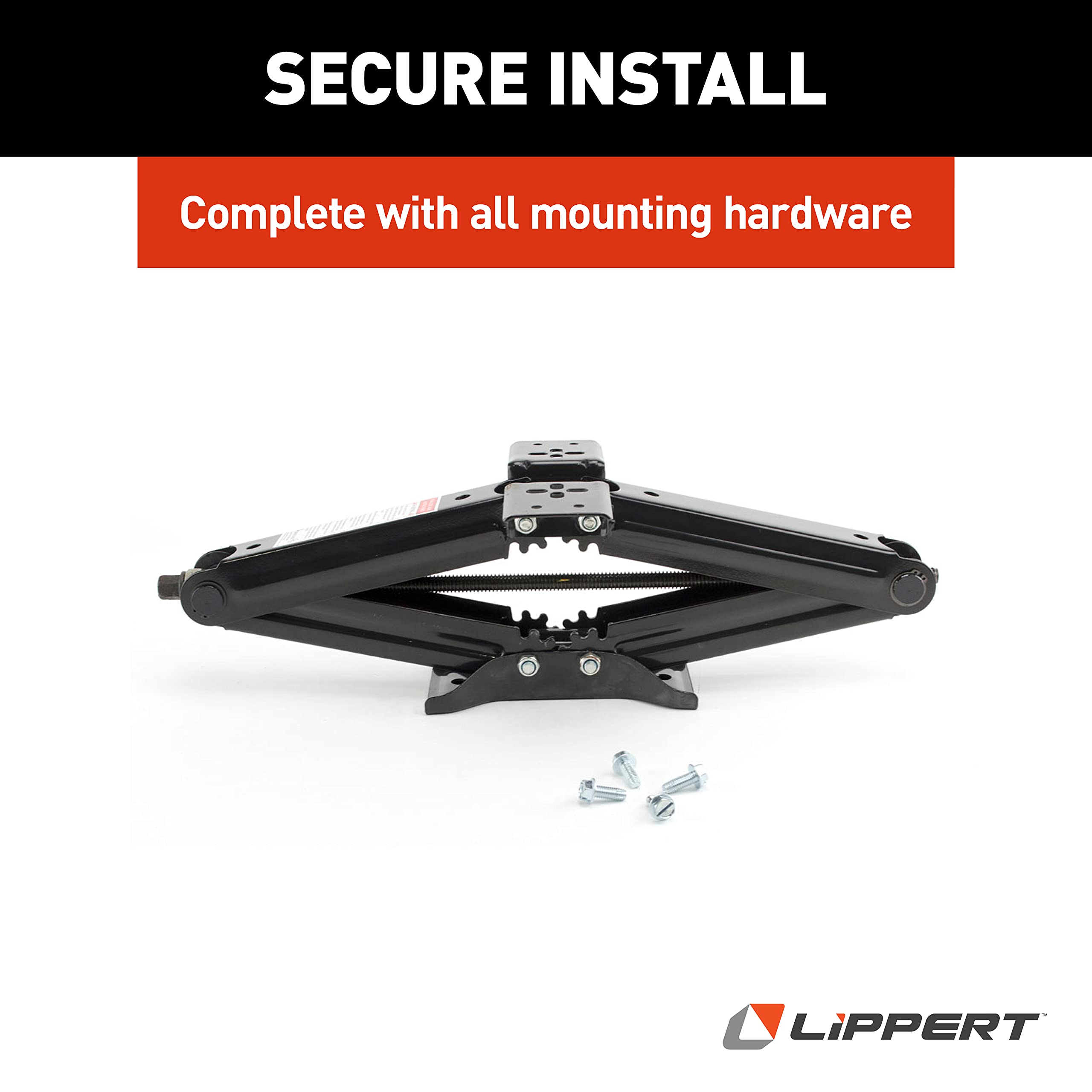Lippert RV Manual Scissor Jack Kit, 5,000 lbs. 24" Extended, 4-1/4" Retracted, Universal Bolt-on or Weld-on for Travel Trailer, 5th Wheel, Stable Bow-Tie Base, Crank Handle Sold Separately - 285325