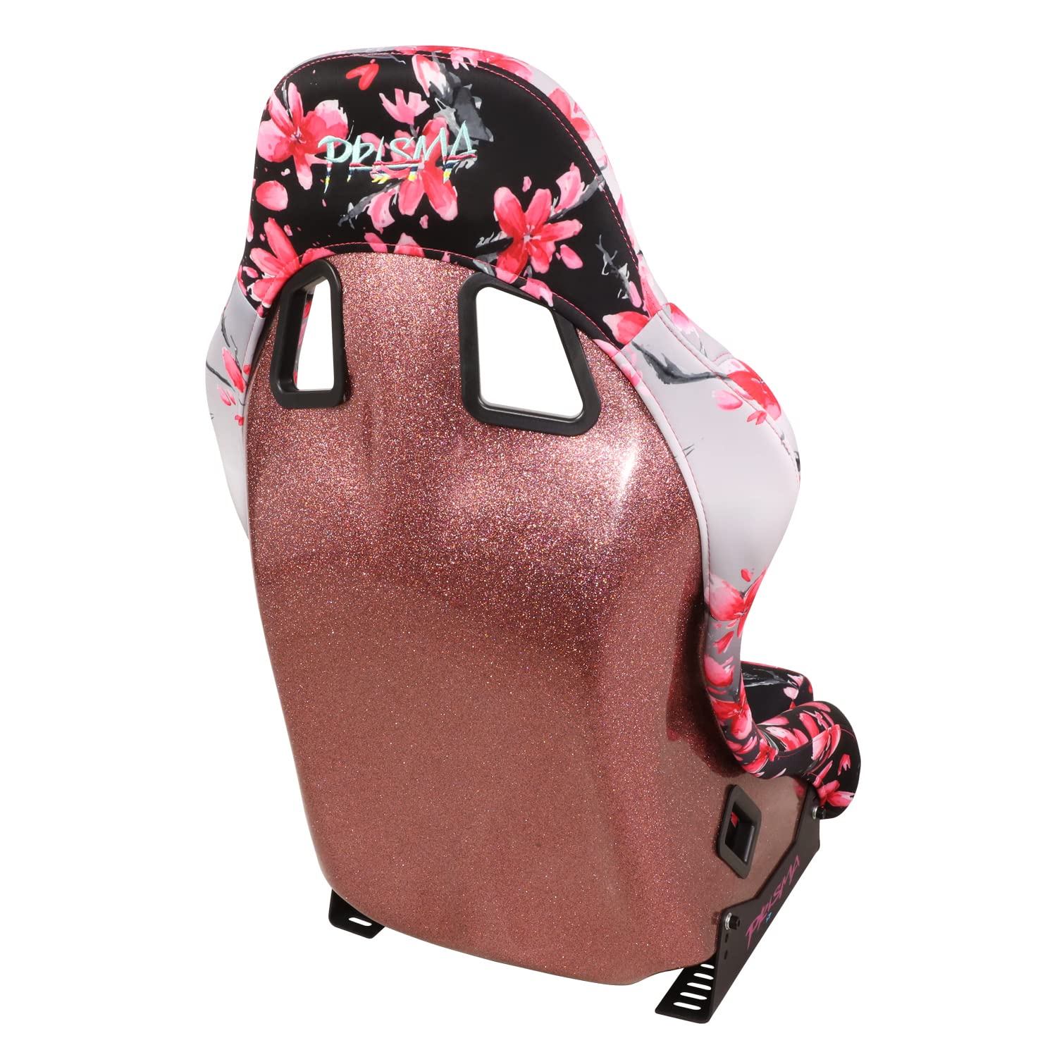 NRG Innovations Prisma FRP-303-SAKURA Fixed Back Bucket Racing Seat with Bottom Mount Bracket,Ombre Sakura Print/Pink Sparkled Paint Back