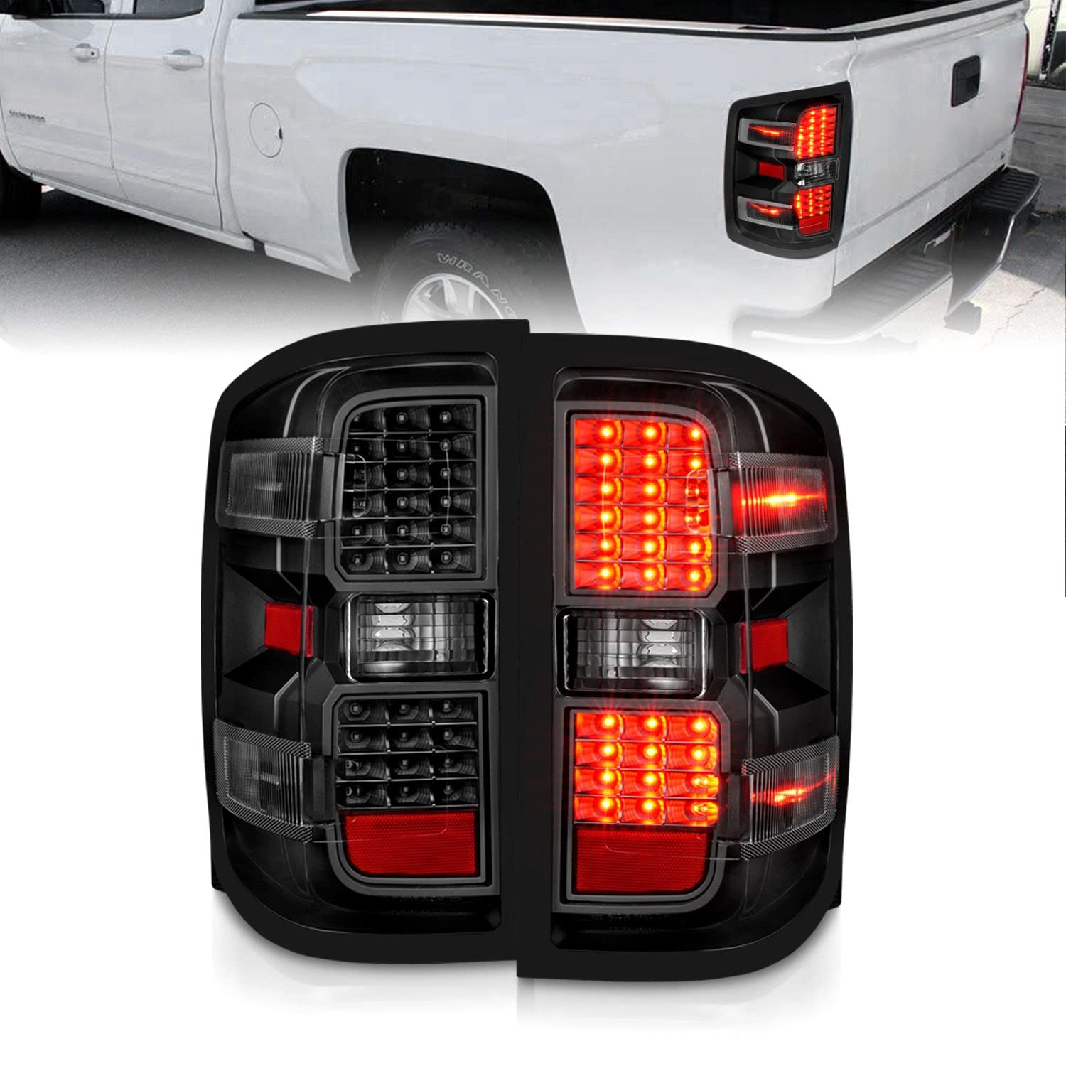15-19 Chevy Silverado 2500HD/3500HD Anzo USA (Factory Halogen Only) LED Tail Lights Black w/Clear Lens (311423)
