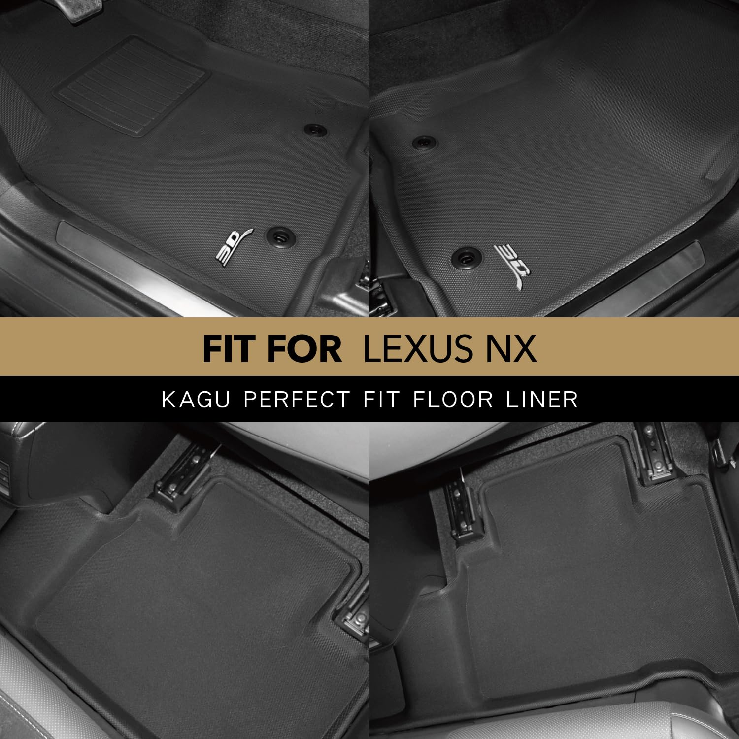 3D MAXpider Kagu Custom Fit Floor Mat (Black) Compatible with Lexus NX / NX Hybrid 2015-2021 - Full Set