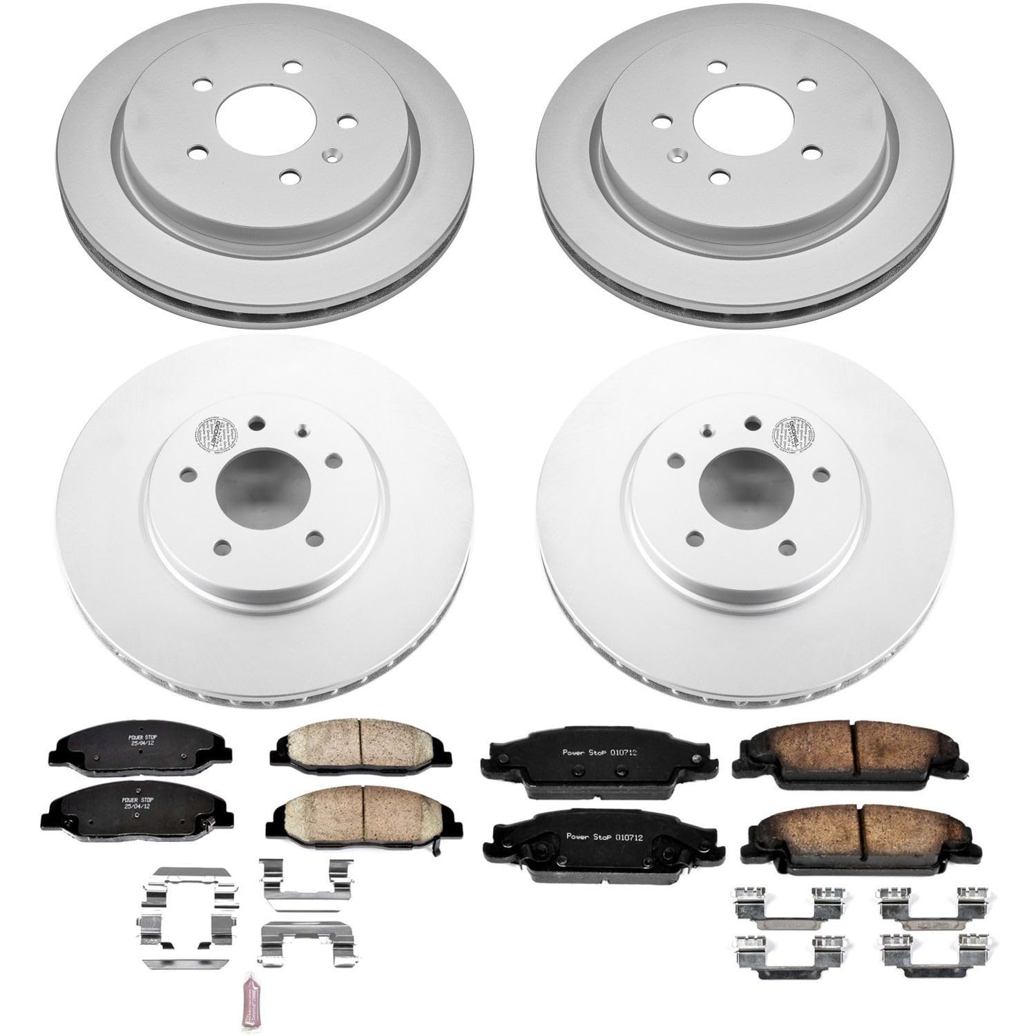 Power Stop Coated Brake Rotor and Ceramic Brake Pads CRK5539- Front & Rear For Cadillac STS 2009-2011 [Model Specific]
