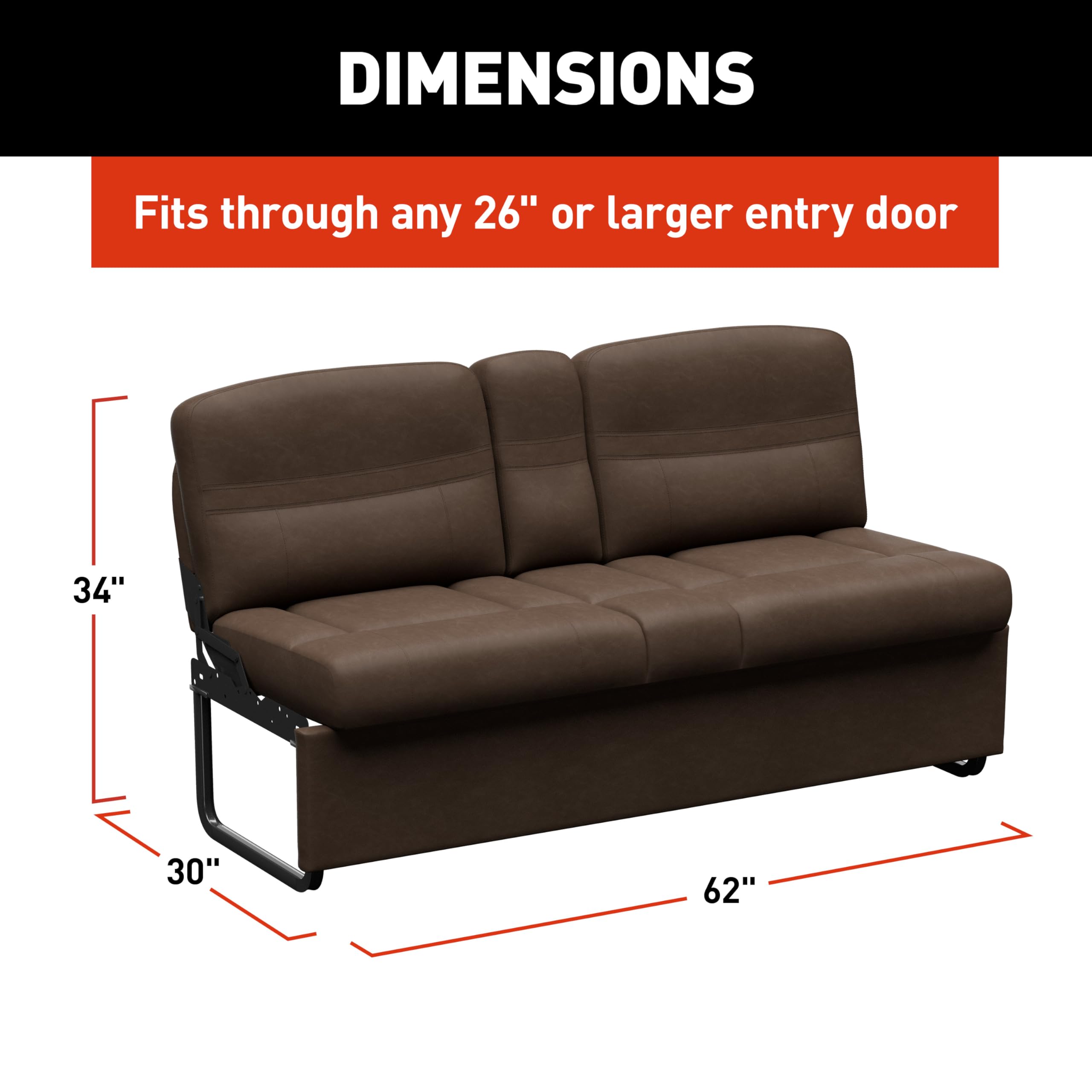 62" Thomas Payne Signature Satula RV Jackknife Sleeper Sofa with Matching Kickboard, Easy Transition, High-Density Foam Cushioning, Fold-Down Center, Dual Cupholders - 2024044387