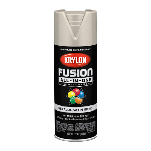 Krylon All-In-One Adhesive Spray Paint for Indoor/Outdoor Use, 12 oz, Satin Nickel