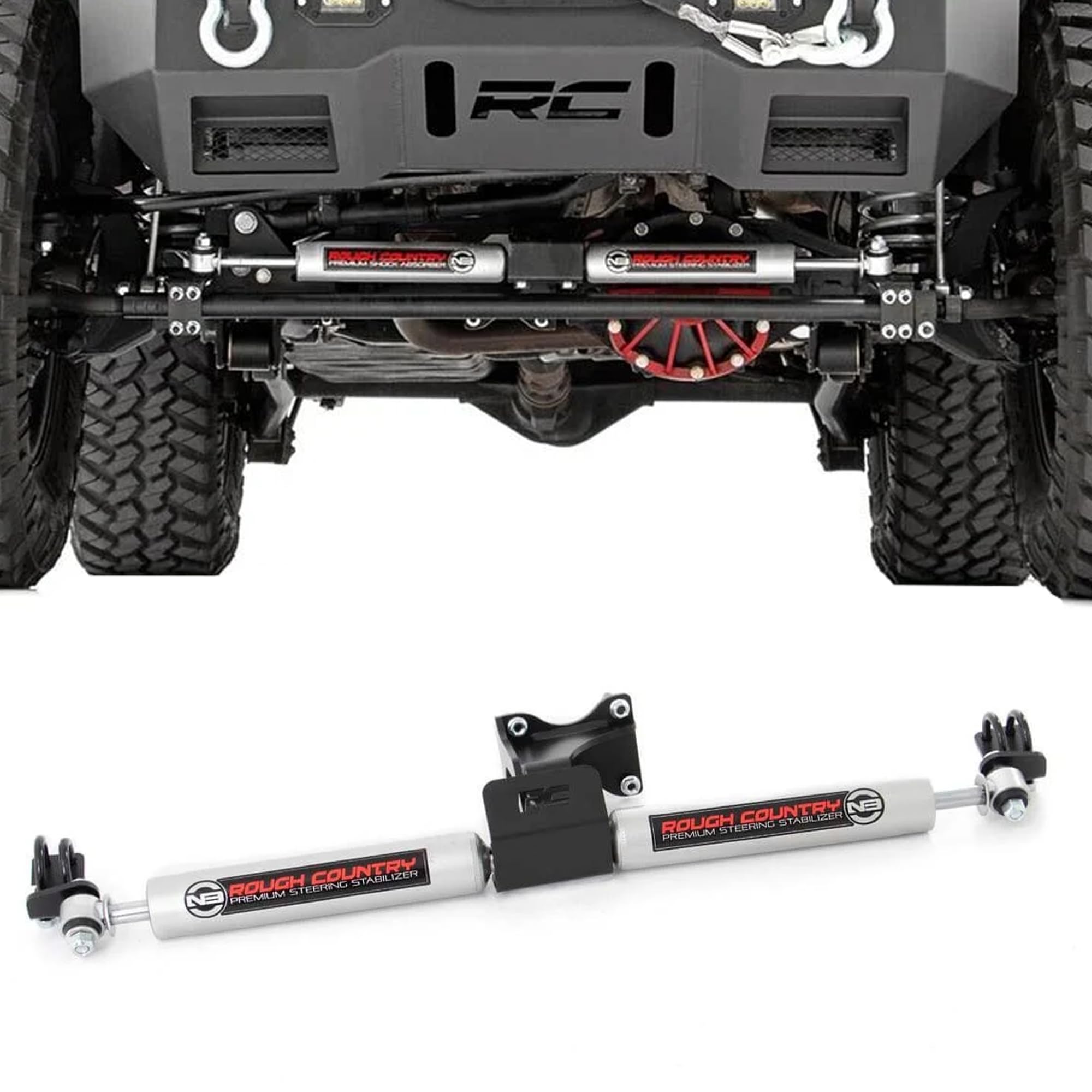 Rough Country Dual N3 Steering Stabilizer for 07-18 Jeep Wrangler JK - 8734930