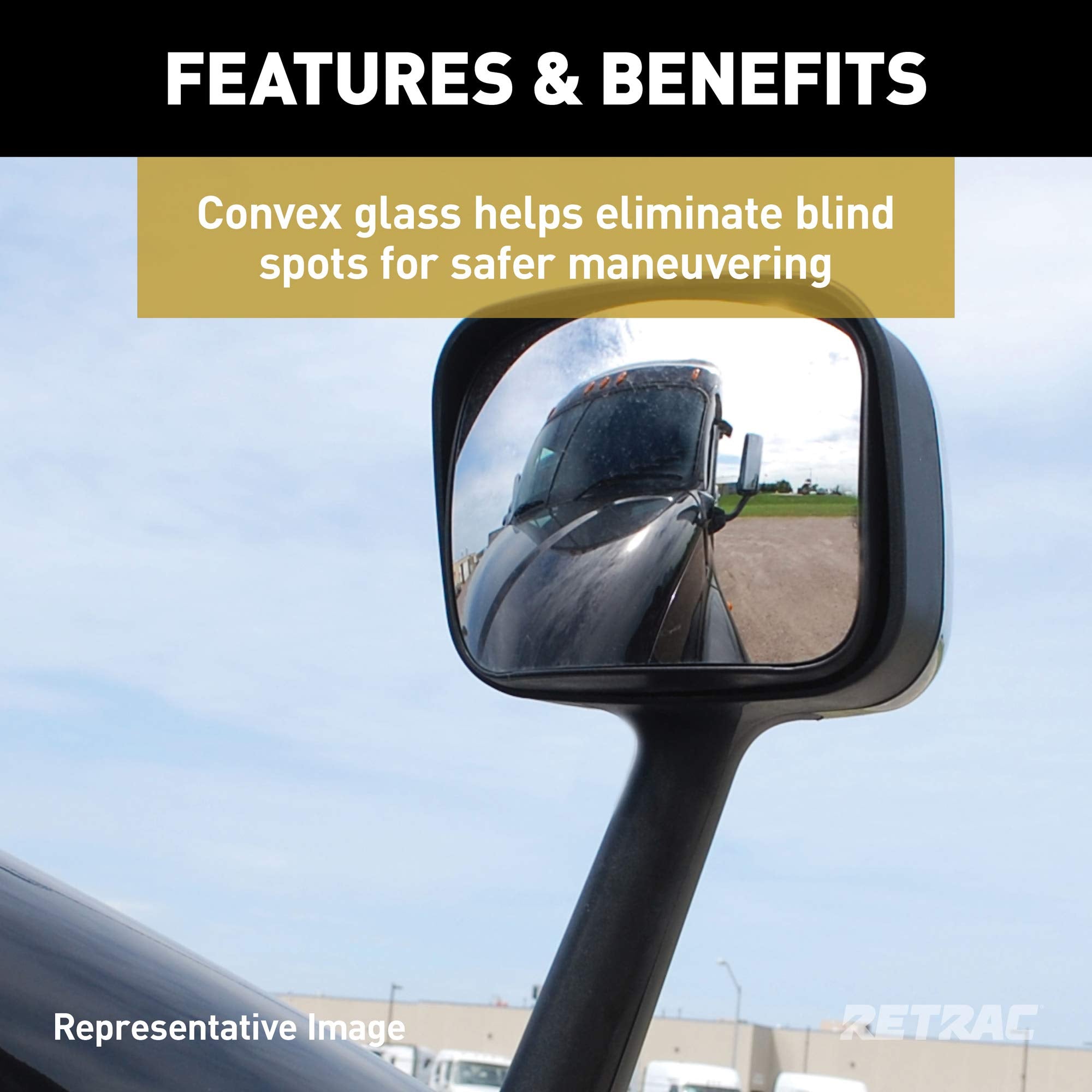 8 x 6-Inch Retrac Pedestal-Mount Driver-Side Convex Mirror Assembly, Black ABS Plastic
