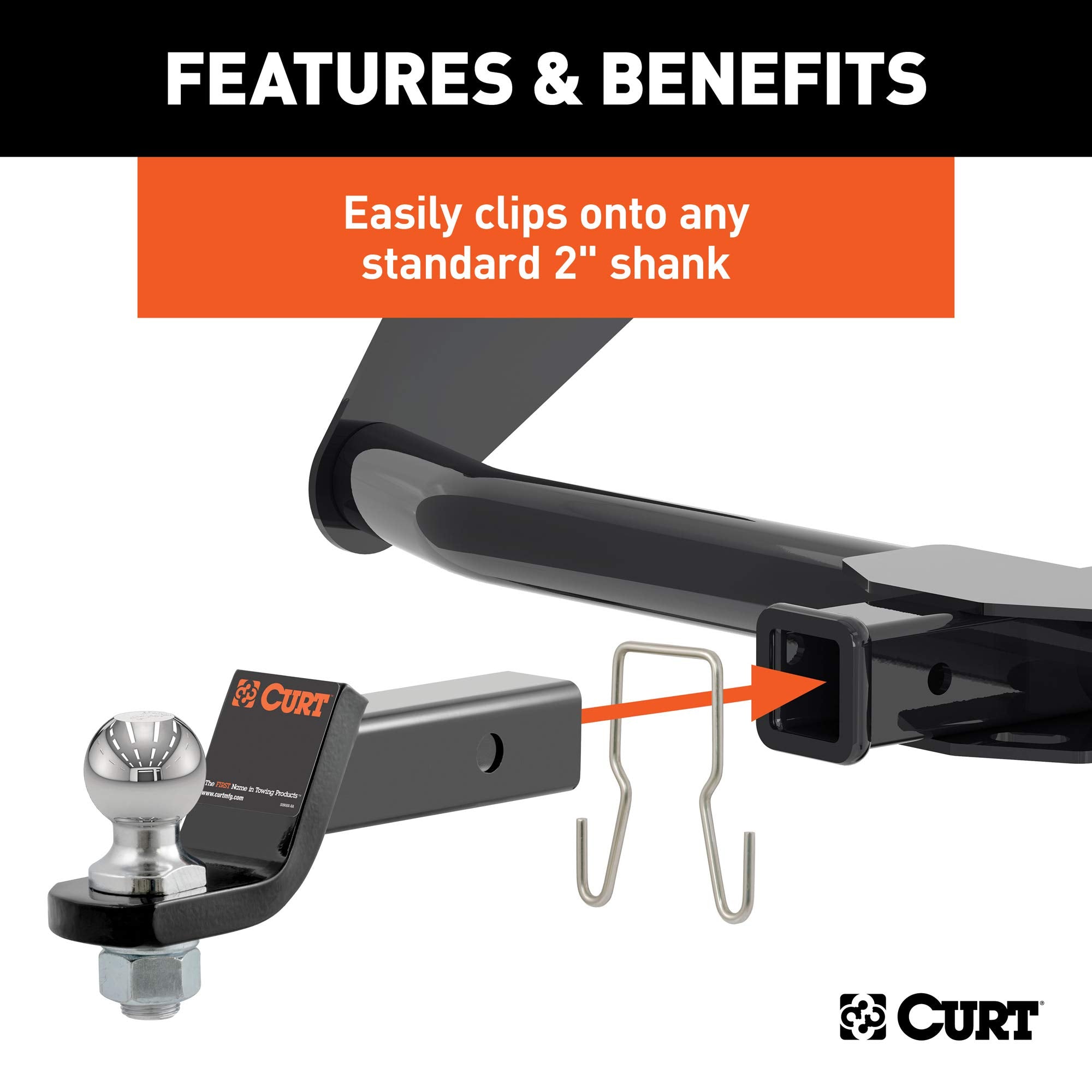 CURT Trailer Safety Chain Holder Bracket for Clip-On 2-inch Shank, Stainless Steel Hanger Hooks