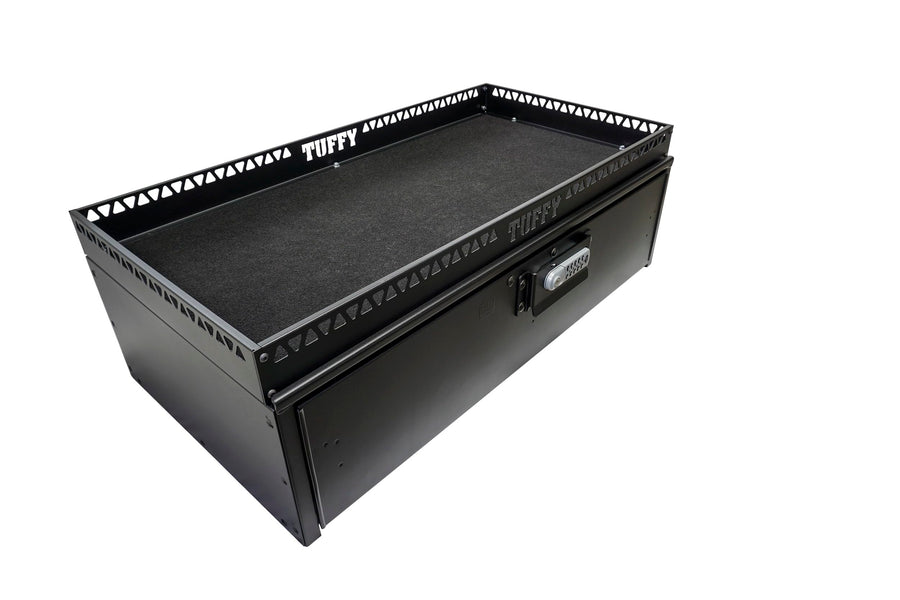 Security Drawer Tuffy with Shelf – Universal Fit for Mid-Sized SUVs | Heavy-Duty Locking Cargo Storage Box | Black Steel, 85 lb Capacity