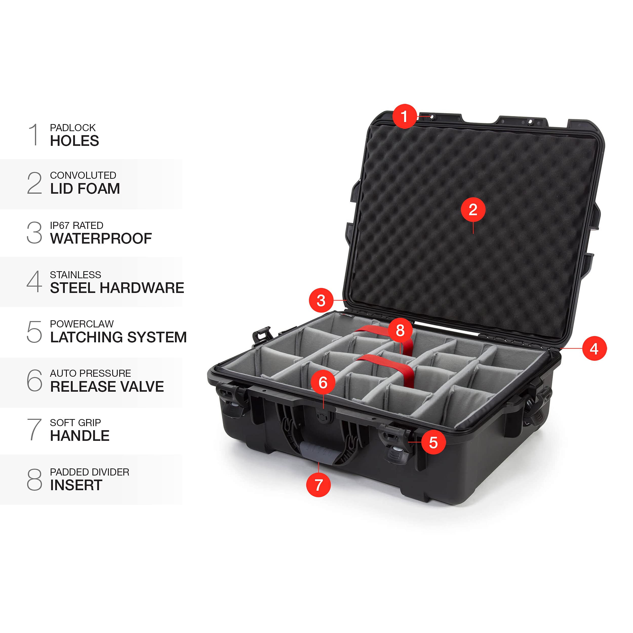 Nanuk 945 Large Series Lightweight NK-7 Resin Waterproof Protective Case with Padded Dividers, Black