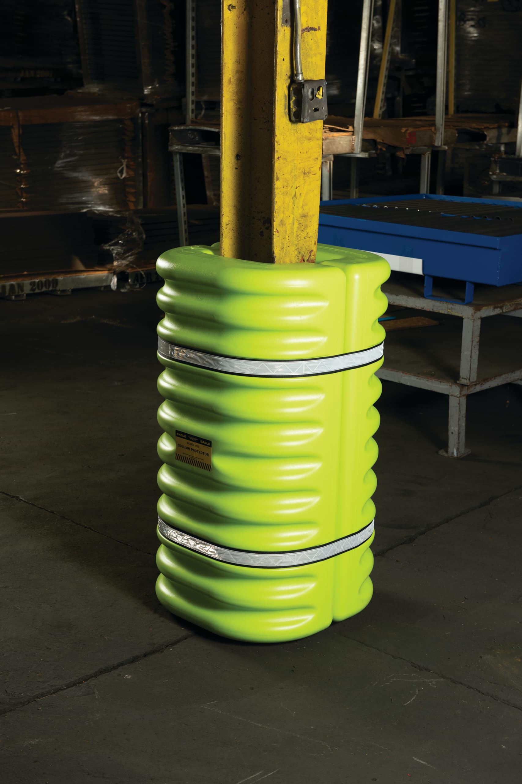 Plastic Eagle Column Protector for 9" Square Column with Interlocking Halves and Easy-Install Straps, 24" x 24" x 42", High-Density Polyethylene (HDPE), Made in The USA, Green, 1709LM