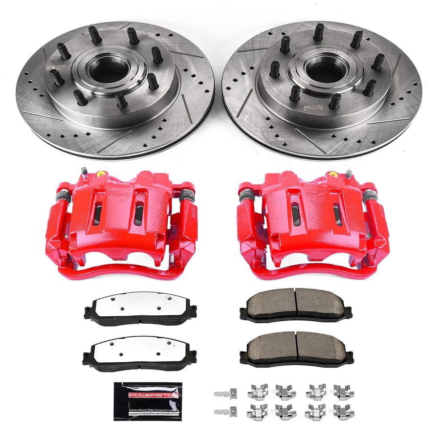Power Stop Z23 Evolution Sport Brake Kit with Brake Pads, Powder Coated Calipers Drilled and Slotted Rotors For 2012-2017 Ford F-150 6 Lug [Application Specific] | 2012-2018 F-150 Raptor