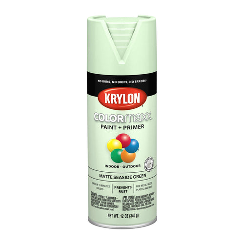 Krylon COLORmaxx K05552007 Spray Paint and Primer for Indoor/Outdoor Use, Matte Seaside Green