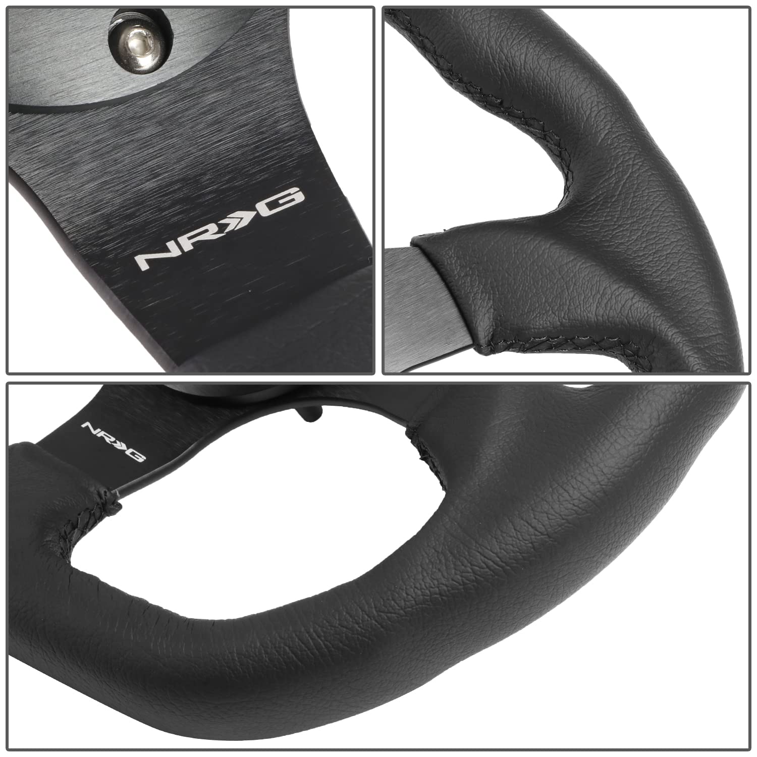 NRG Innovations Reinforced NRG-RST-024MB-R-Y Steering Wheel - 320mm Sport Leather Flat Bottom with Yellow Center Mark