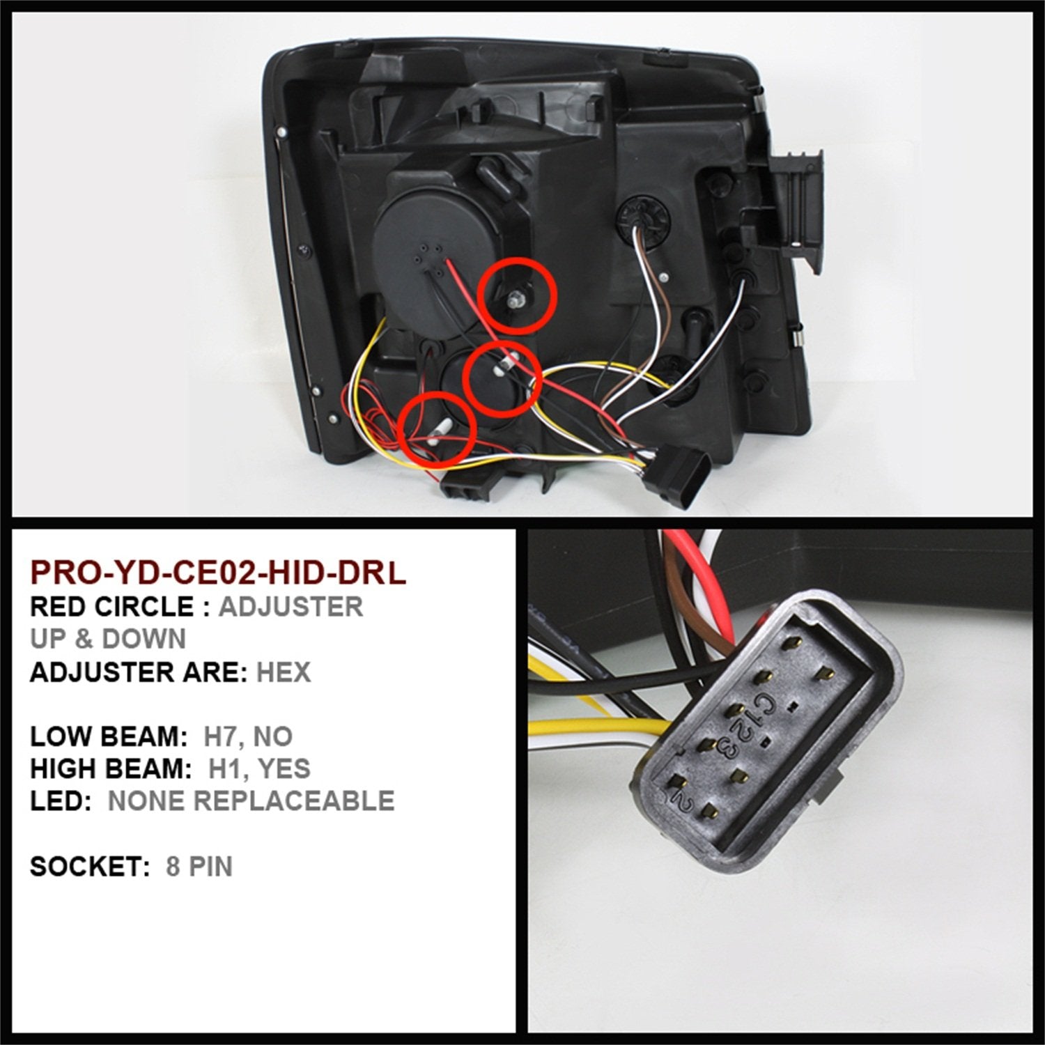 Cadillac Escalade 03-06 Spyder 5042279 Projector Headlights - Xenon/HID Model Only (Not Compatible With Halogen Model) - LED Halo - DRL - Chrome - High H1 (Included) - Low D1S (Not Included)