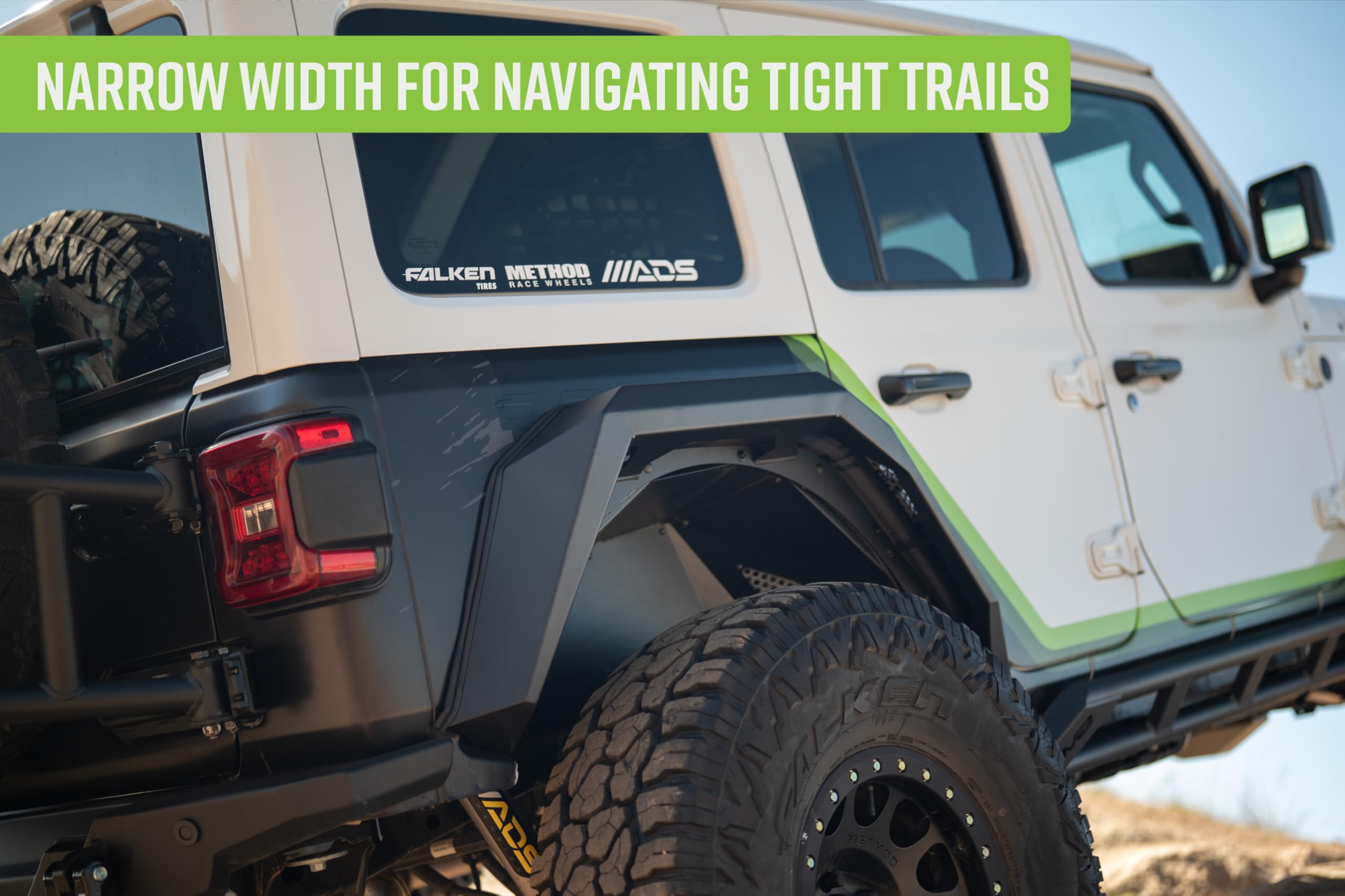 Armor Fender Flares DV8 Offroad for 2018-2025 Jeep Wrangler JL | Narrow Width | Rigid Armor-Plated Steel Design | (2) Amber Turn Signals | Paintable Mesh Aluminum Accent Panels | Powder Coated Black