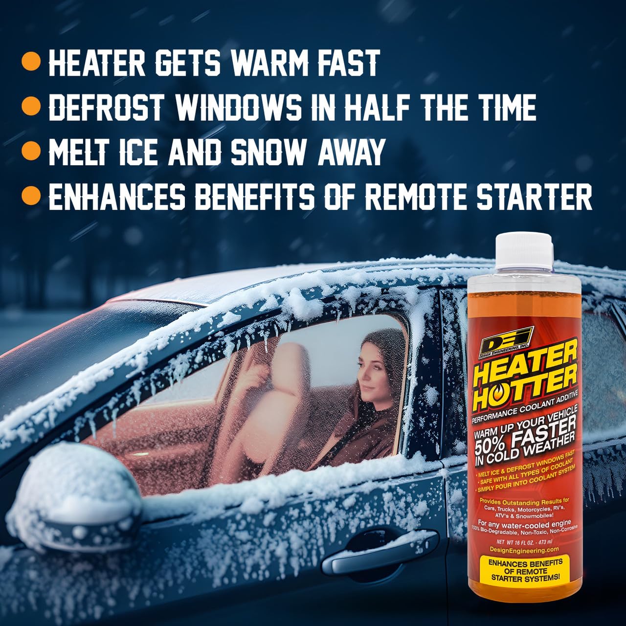 Design Engineering Heater Hotter | Performance Radiator Additive to Accelerate Heat Transfer, Warms Your Car 50% Faster in Winter, 16 oz.