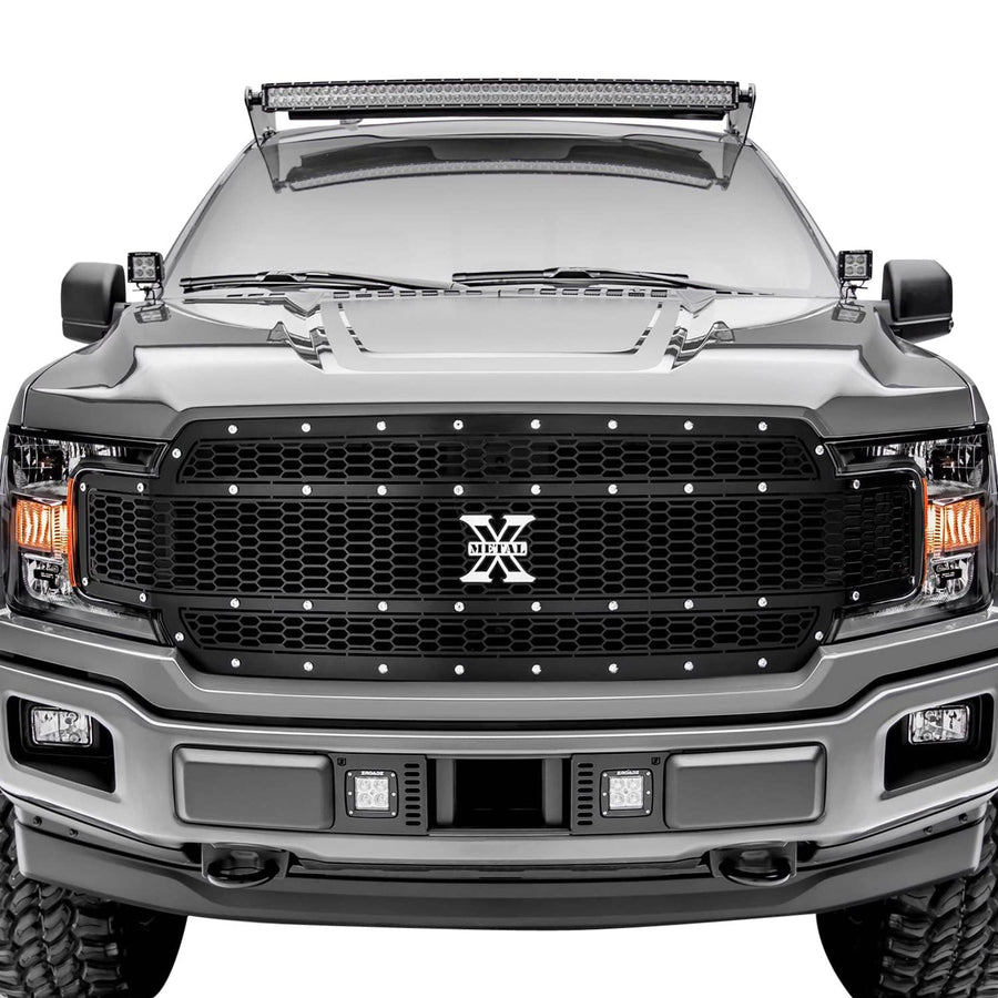 Laser X Grille 2018-2020 F-150, Black, 1 Pc, Replacement, Chrome Studs, Does Not Fit Vehicles with Camera - PN #7715841