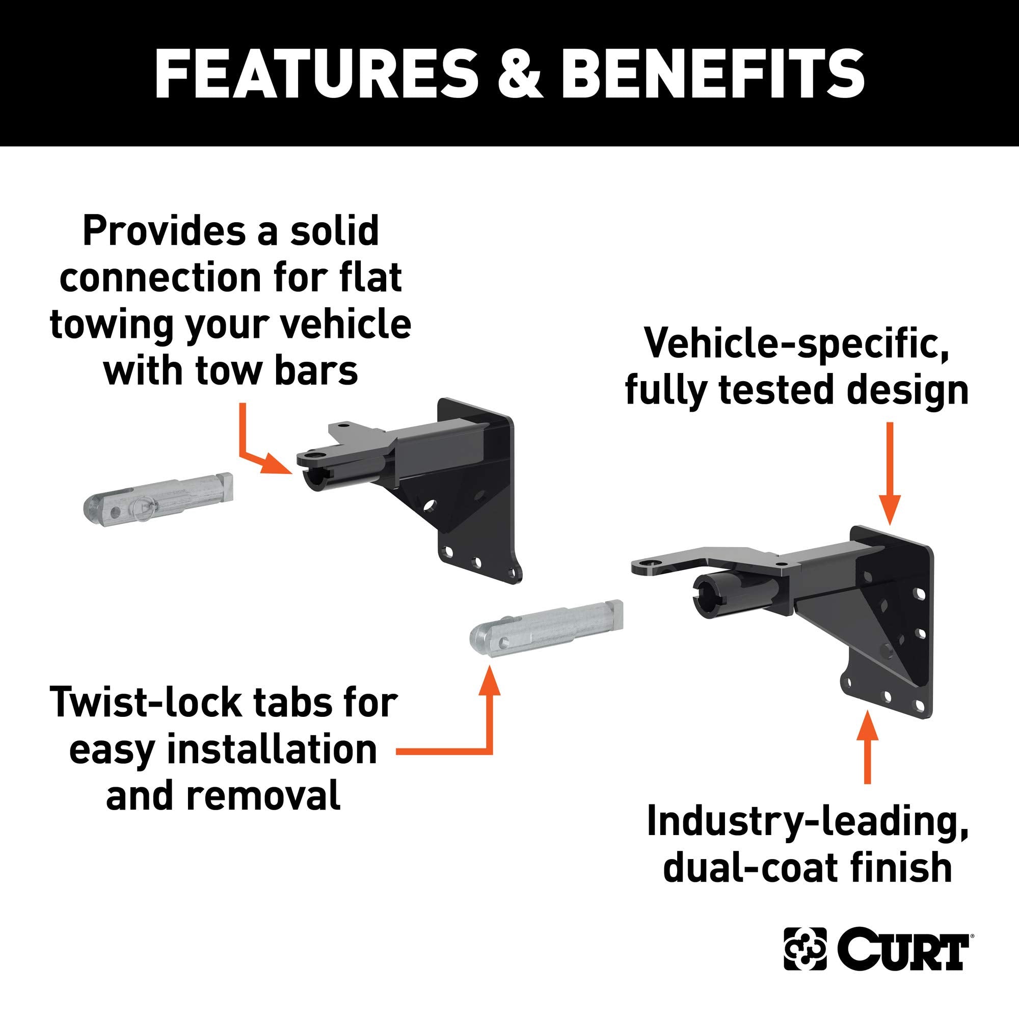 CURT Custom Tow Bar Base Plate Brackets for Dinghy Towing, Fits Select Jeep Cherokee 70103