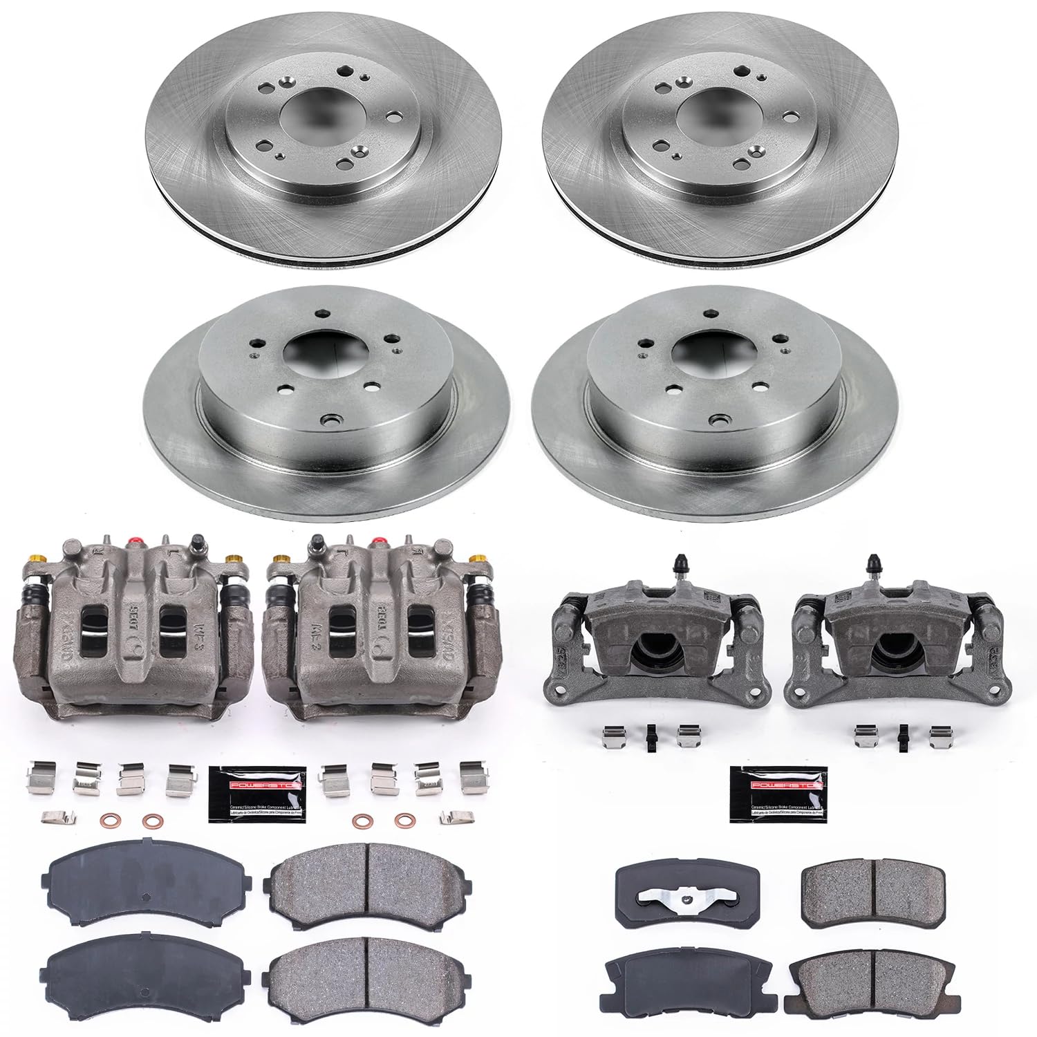 Power Stop Autospeciality Replacement Front and Rear Caliper Kit- OE Rotors, Brake Pads, Ceramic Calipers