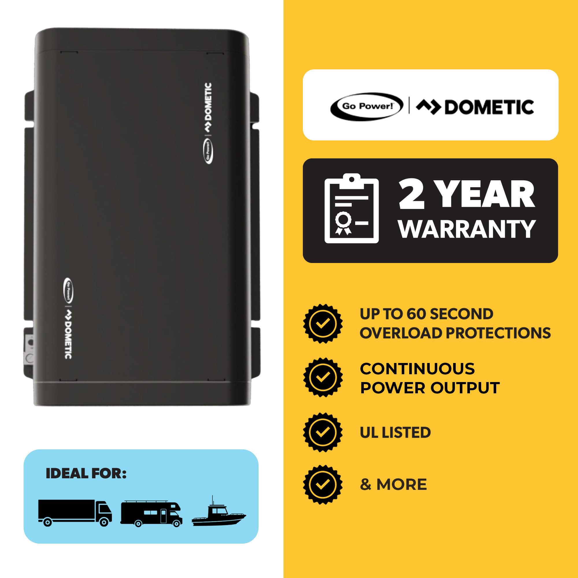 Go Power Transfer Switch, Advanced Sine Wave (ASW) Pure Sine Wave Power Inverter 12V to 110V with Built-in 30-Amp Automatic, Delivering 1200 Watts