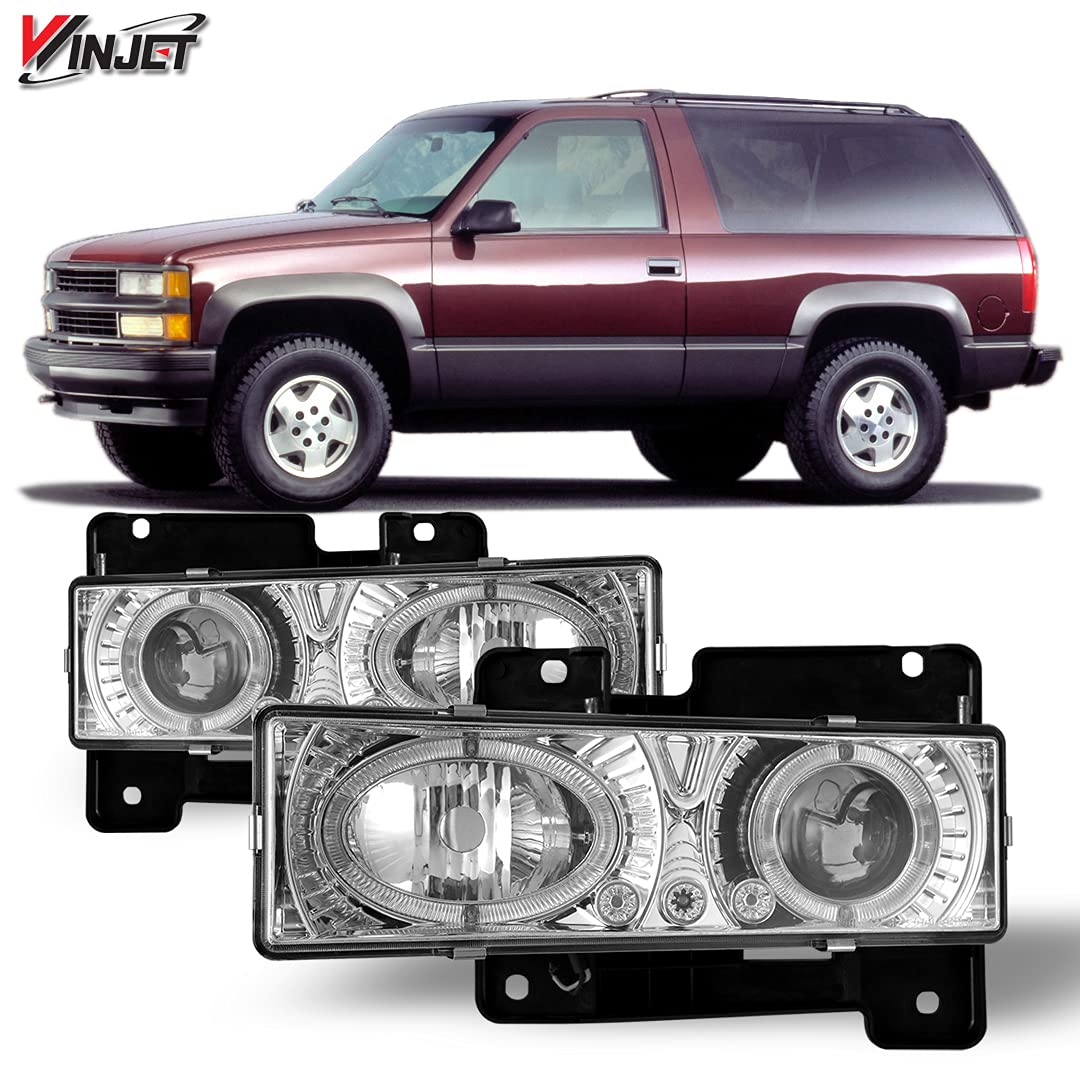 Winjet Projector Headlights Compatible with 1990 1991 1992 1993 1994 1995 1996 1997 1998 1999 2000 C1500 C2500 K1500 K2500 Blazer Suburban Tahoe Yukon (Chrome)