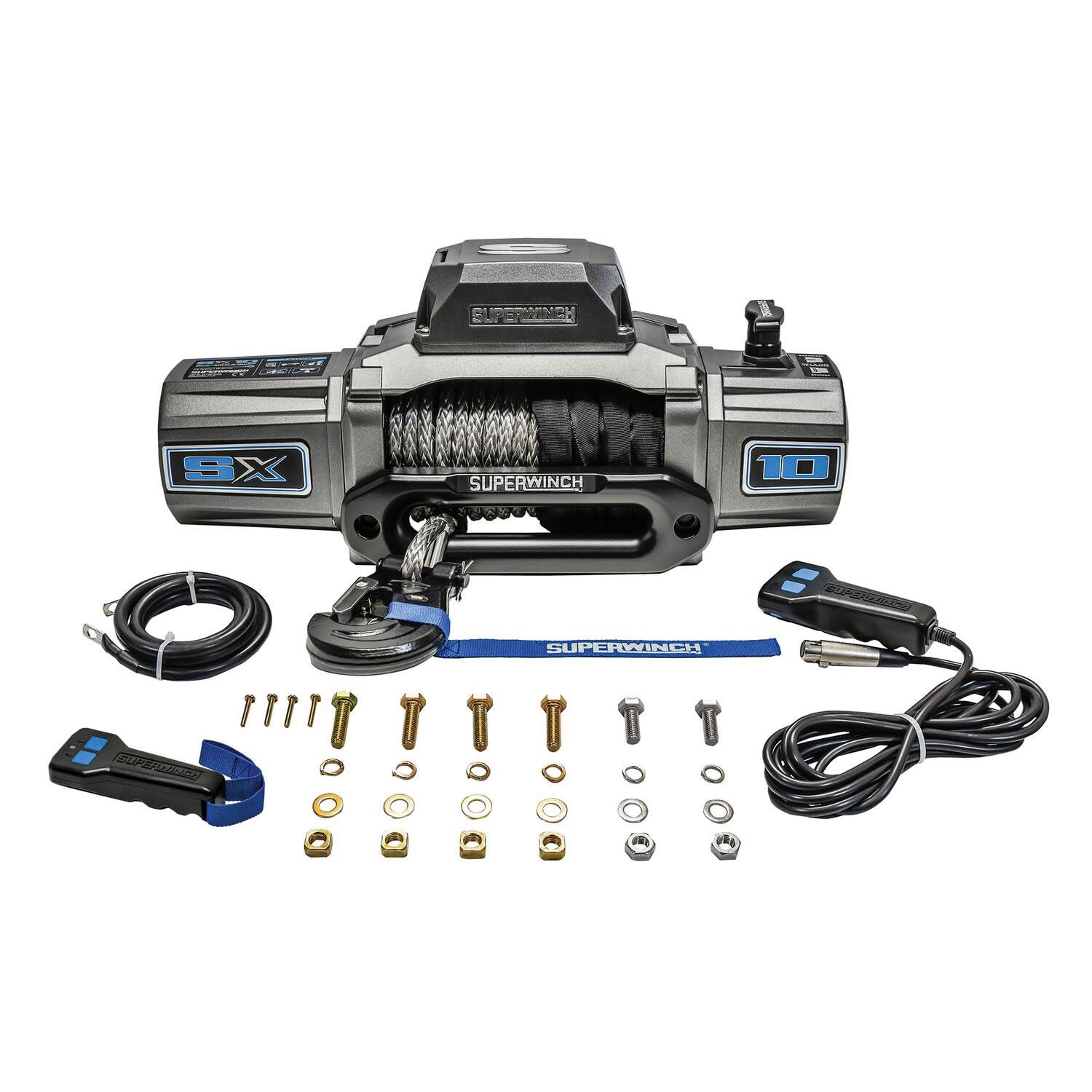 SX10SR Superwinch 1710201 12V DC Winch 10,000 Lb/4,536 Kg Single Line Pull With Hawse Fairlead, 3/8in X 80ft Synthetic Rope, Corded Handheld And Wireless Remote
