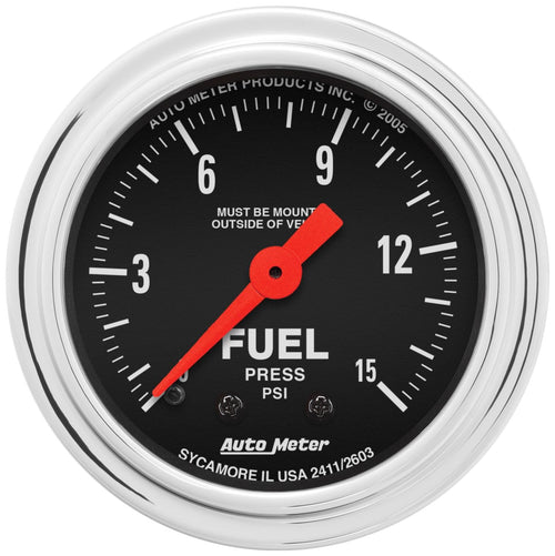 Mechanical Fuel Pressure Gauge Auto Meter 2411 Traditional Chrome