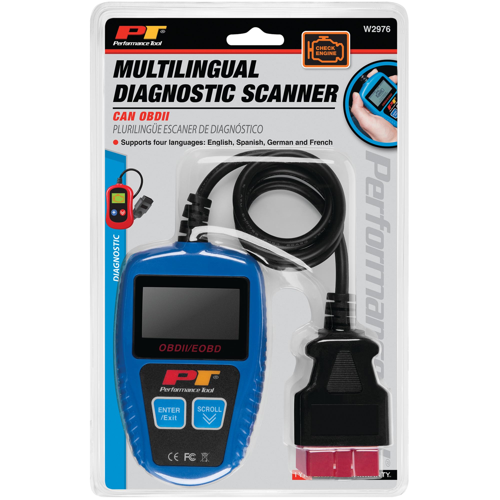 Universal Performance Tool W2976 Multilingual CAN OBDII Scanner Tool (for Check Engine Light, Diagnostics & Emission Readiness Status)