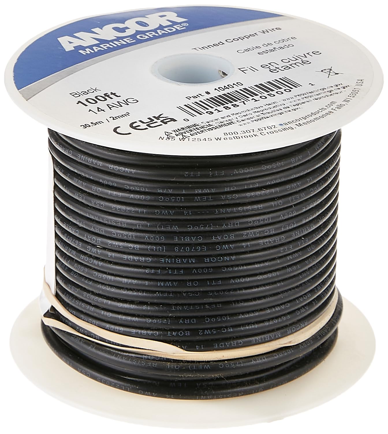 106010 Ancor Tinned Copper Wire, 12 AWG (3mm2), Black - 100ft