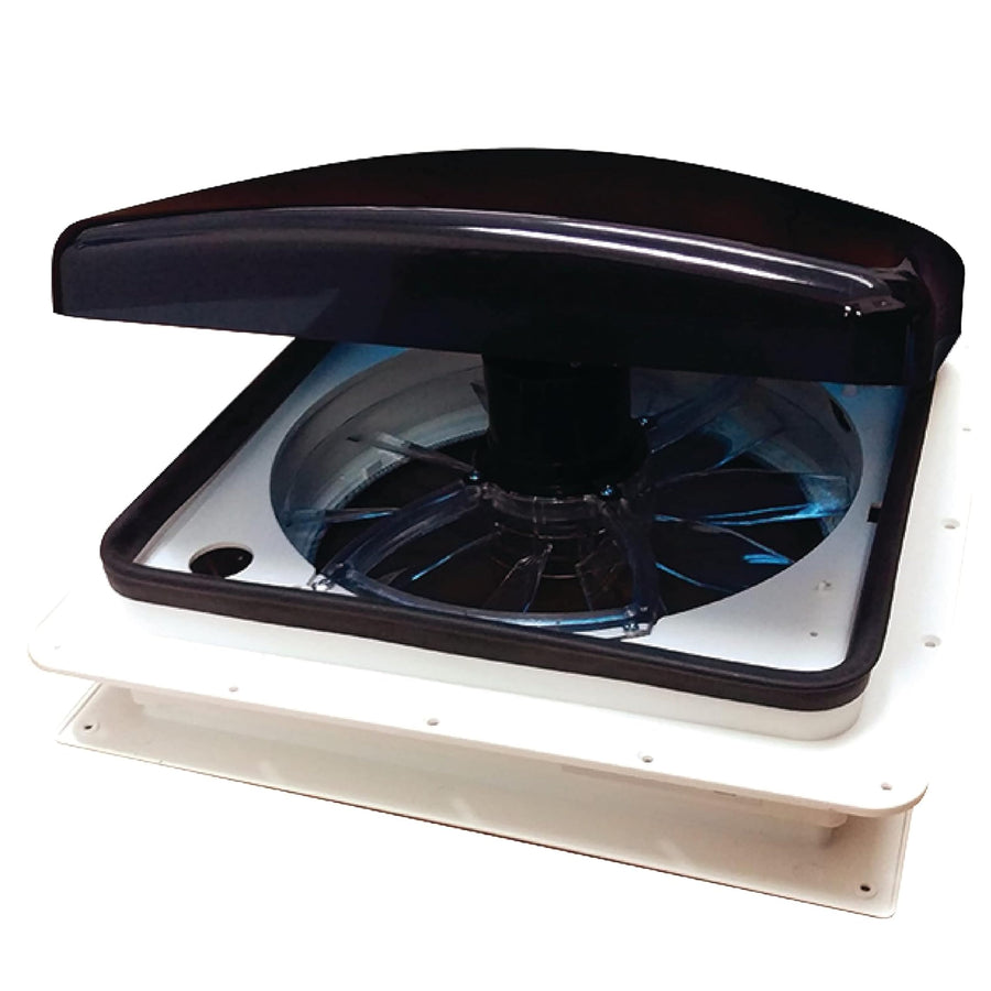 Zephyr RV HENG'S INDUSTRIES 14" Roof Vent Fan | Smoke Lid | Manual Powered | White Screen Frame, Collar, & 6" Square Garnish | SV4112-G4/74112V-G4