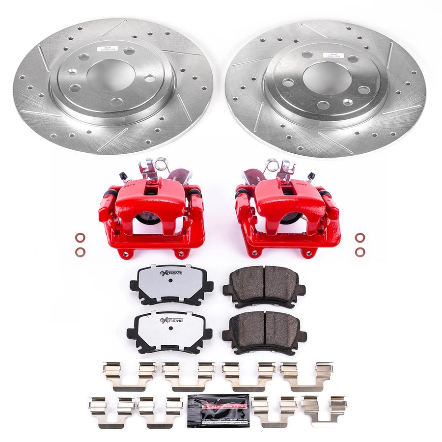 Power Stop Z26 Rear Caliper Kit-Drilled/Slotted Rotors | KC4624-26 Carbon Ceramic Brake Pads & Calipers For Audi A4 2005-2009 | Audi A4 Quattro 2005-2009 [Vehicle Specific]