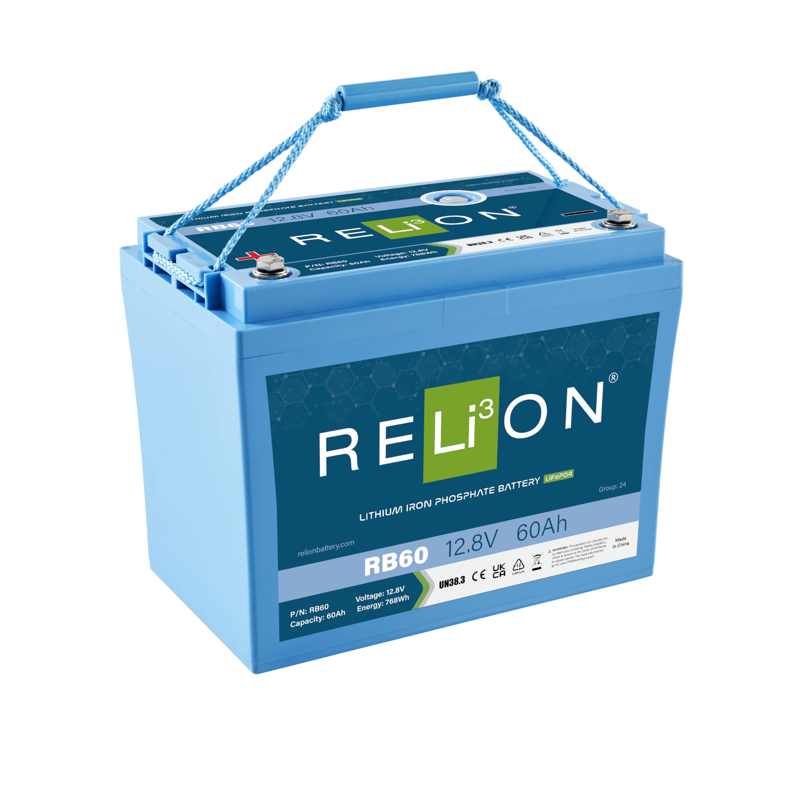 12V RELiON RB60 | 60Ah LiFePO4 Lithium-ion Battery | Group 27 | 3500~5000 Cycles | Waterproof (IP67 Rating) | 10 Year Warranty | Perfect for Boat, Kayak, Trolling Motor, RV, Solar, Off Grid etc.