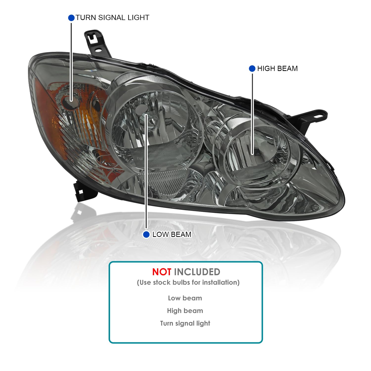 Light Smoke SPEC-D TUNING Headlights Compatible with 2003-2008 Toyota Corolla