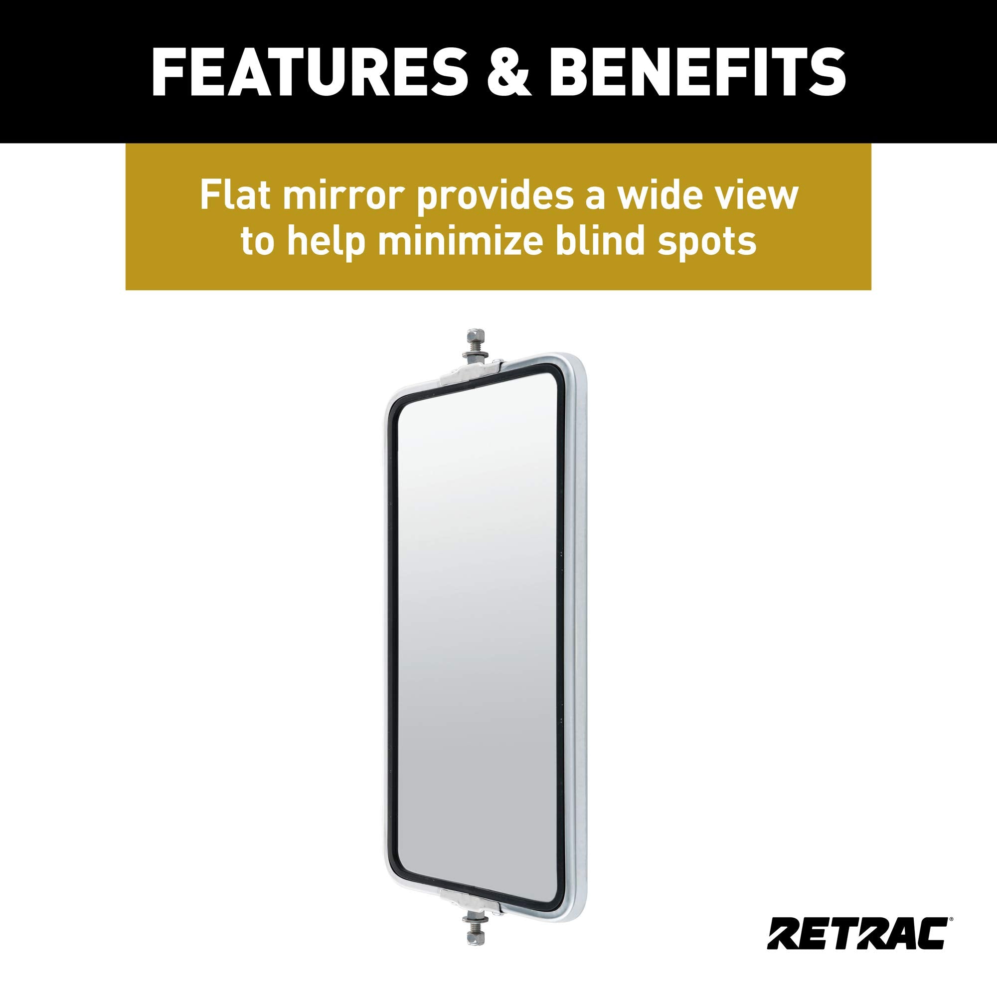 601272 RETRAC 7 x 16-Inch Stainless Steel Rounded Angle-Back West Coast Mirror Head, Universal Driver or Passenger Side