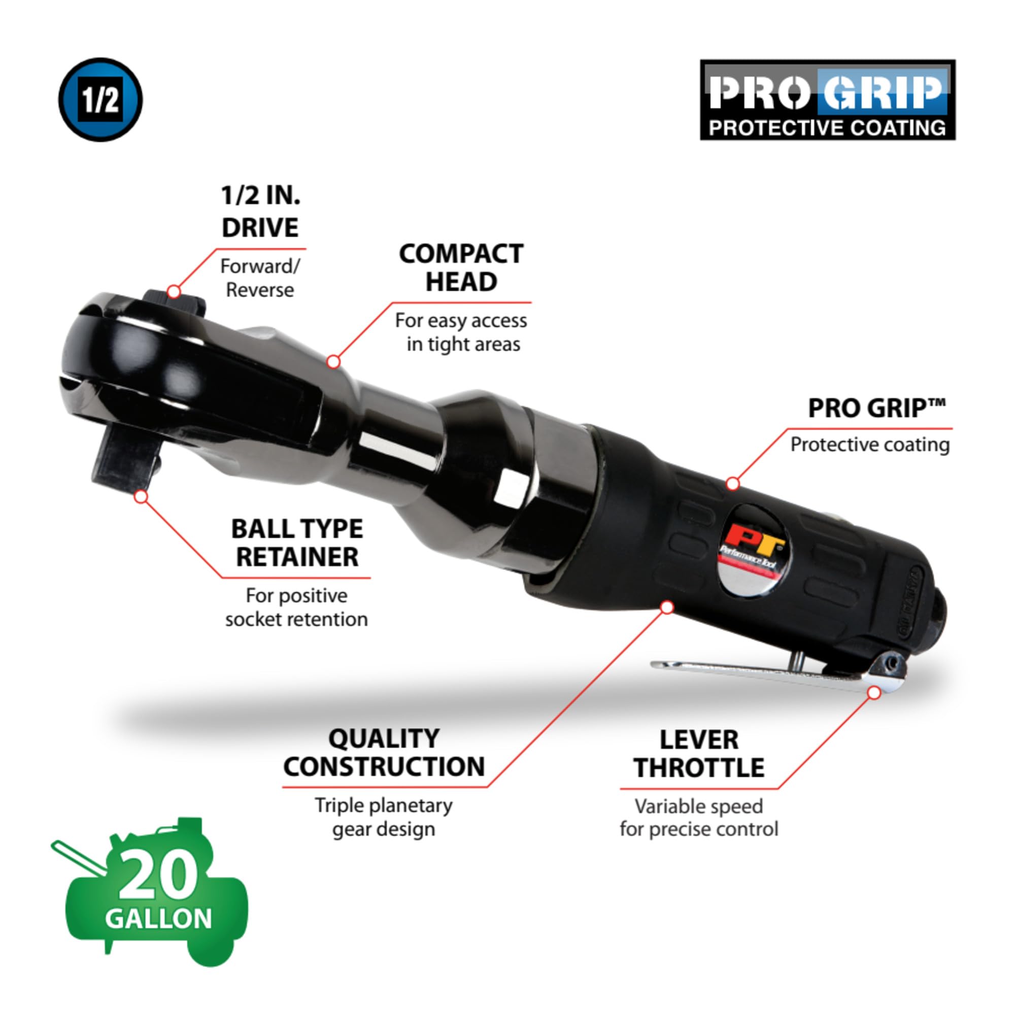 1/2-Inch Performance Tool M561 Air Ratchet